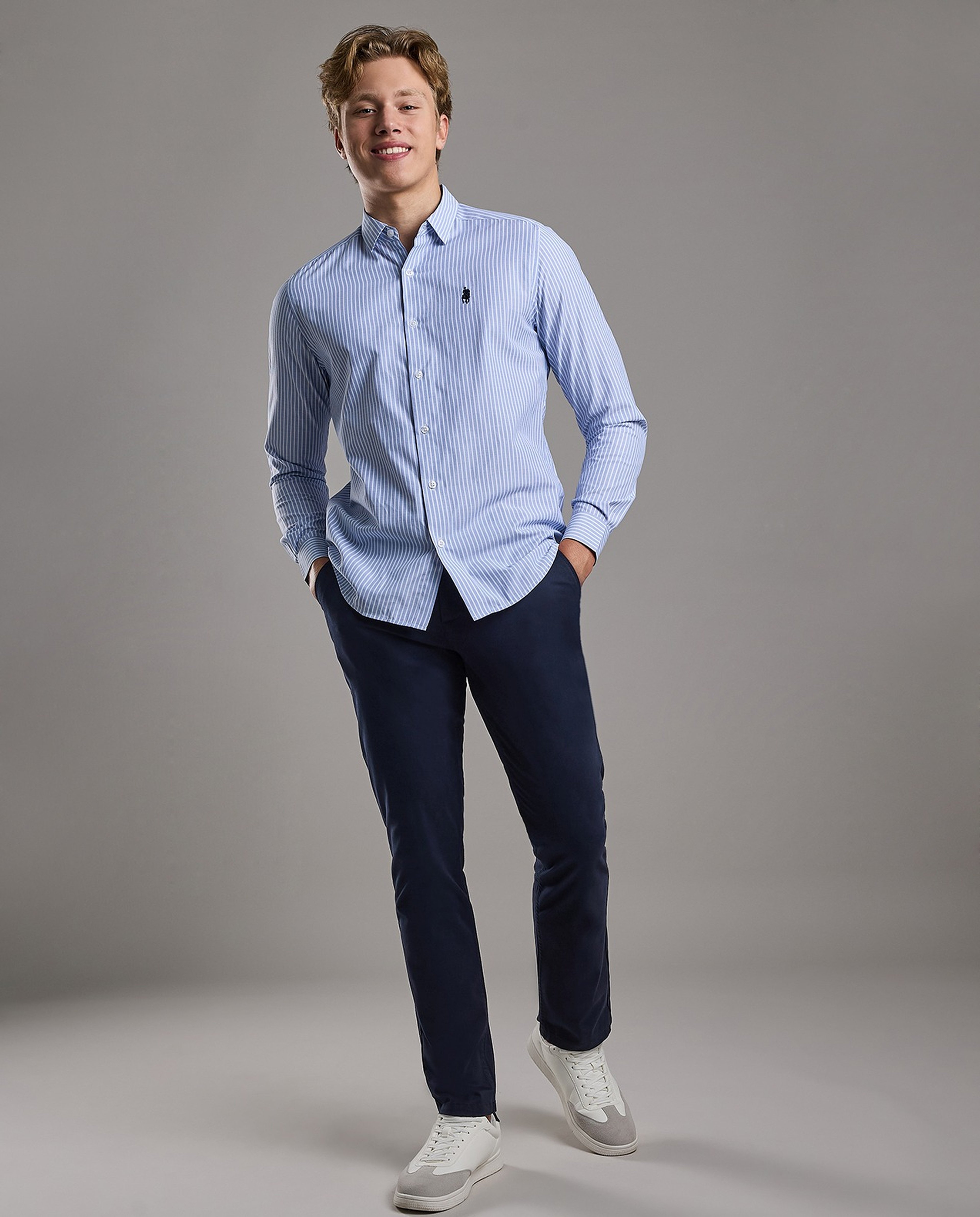 Striped Shirt with Classic Collar and Long Sleeves