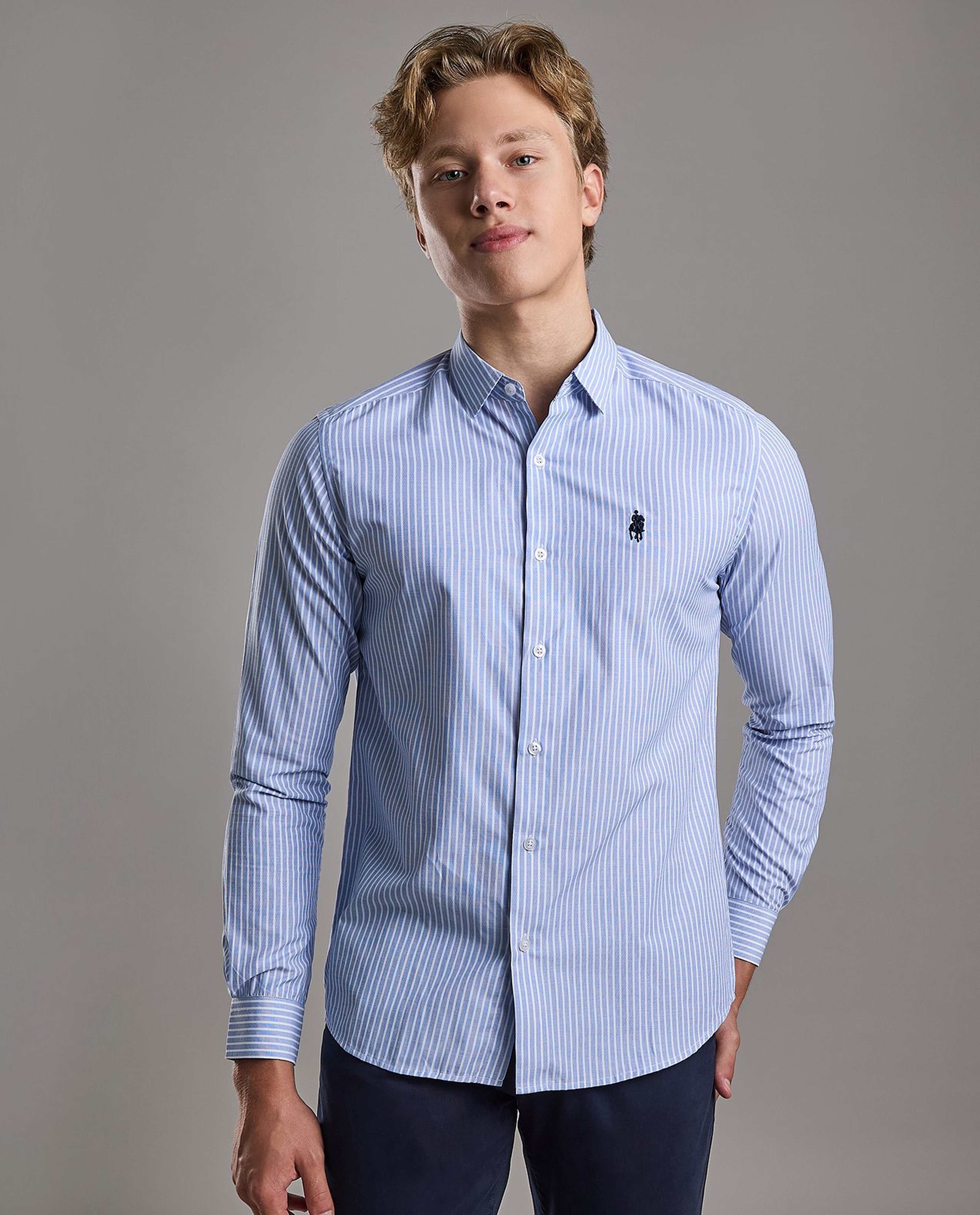 Striped Shirt with Classic Collar and Long Sleeves