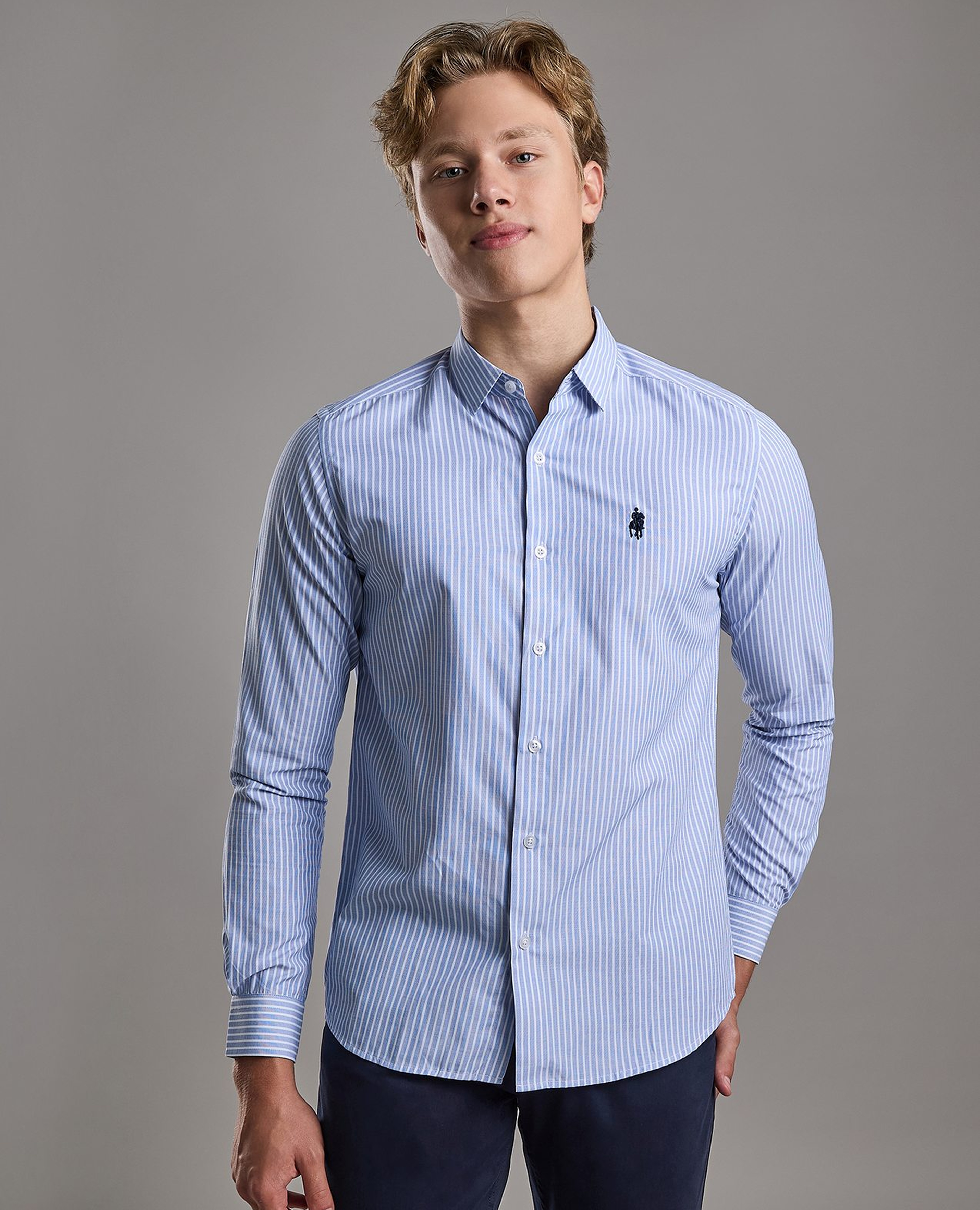 Striped Shirt with Classic Collar and Long Sleeves