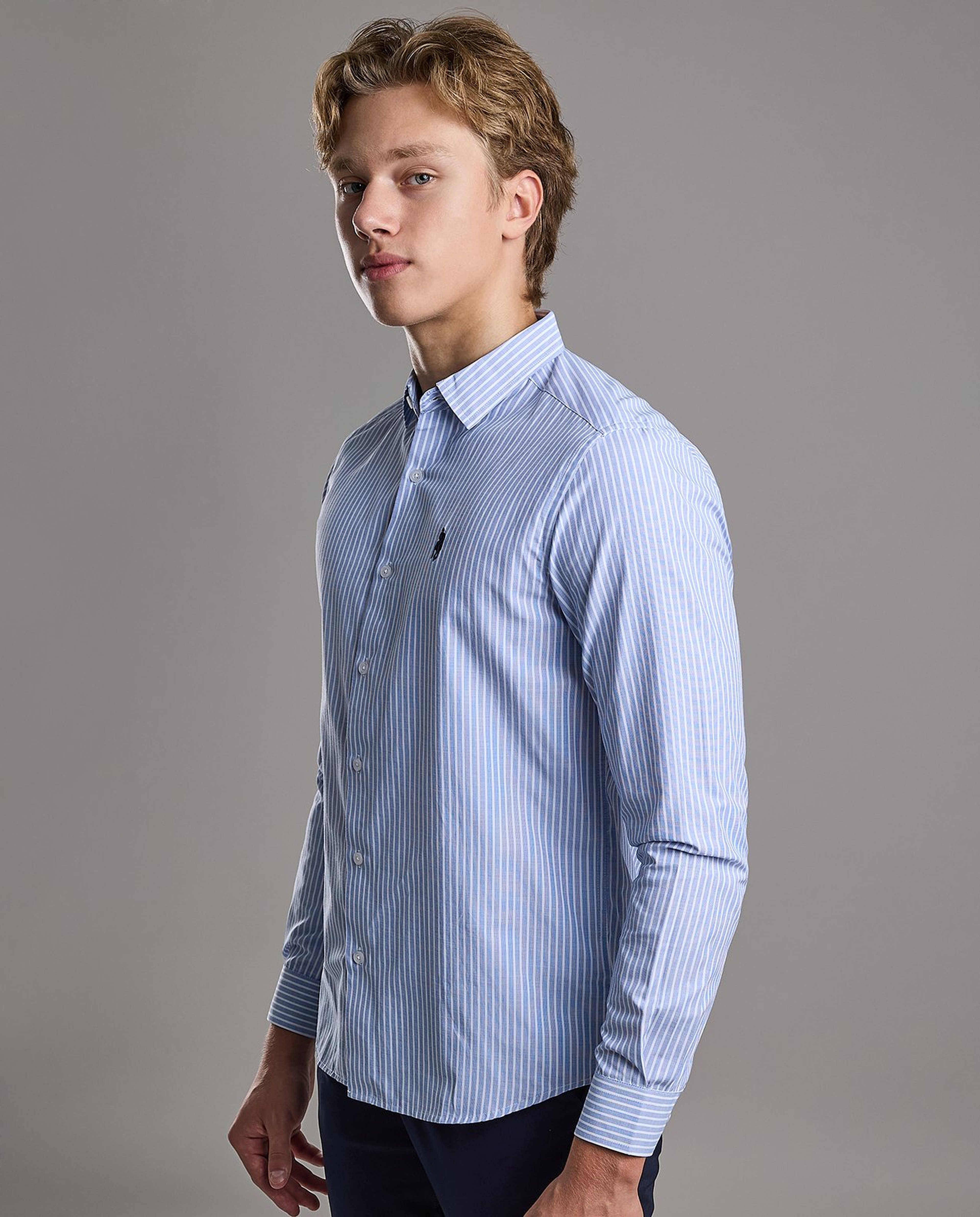 Striped Shirt with Classic Collar and Long Sleeves