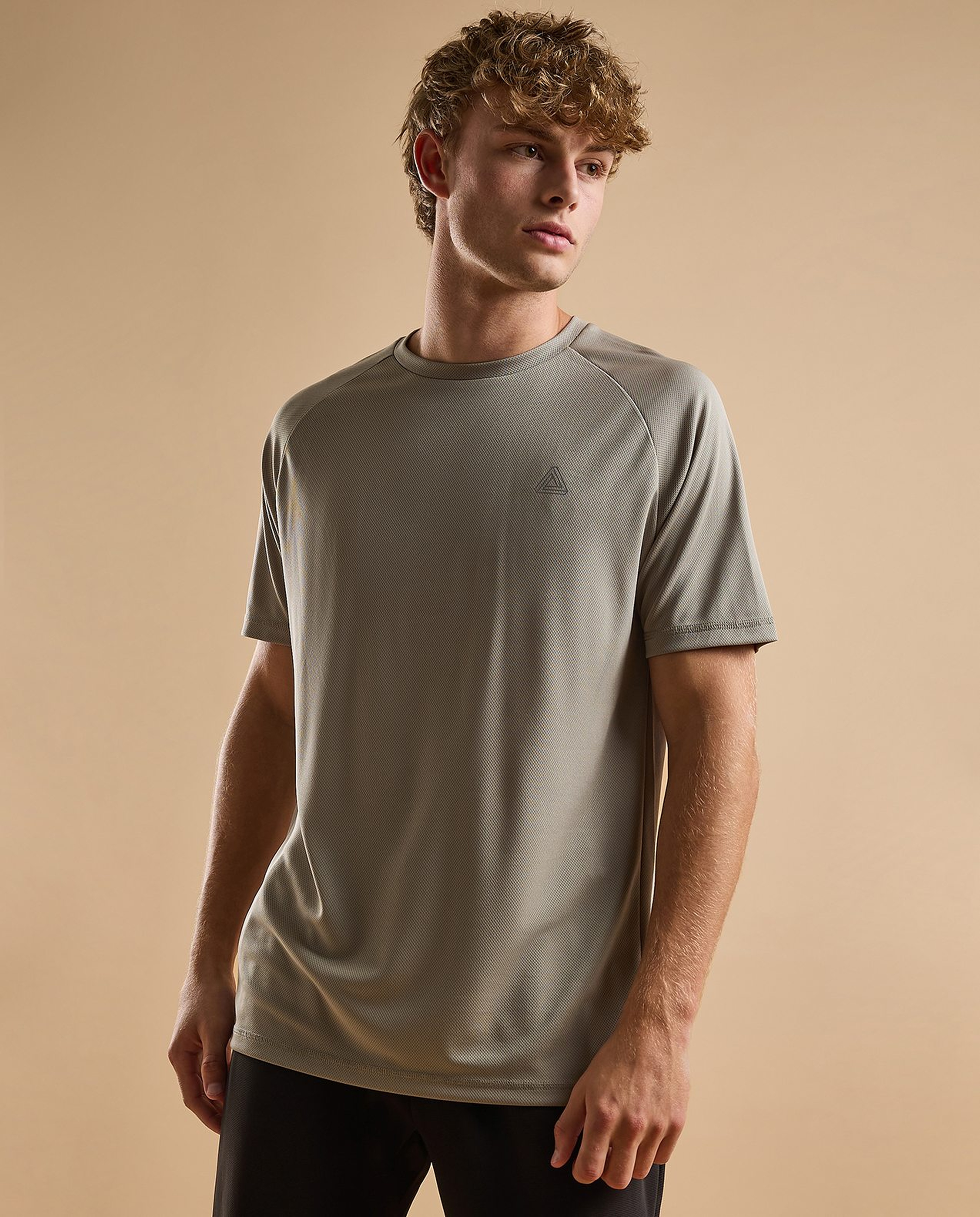 Logo Detail Active T-Shirt with Crew Neck and Short Sleeves