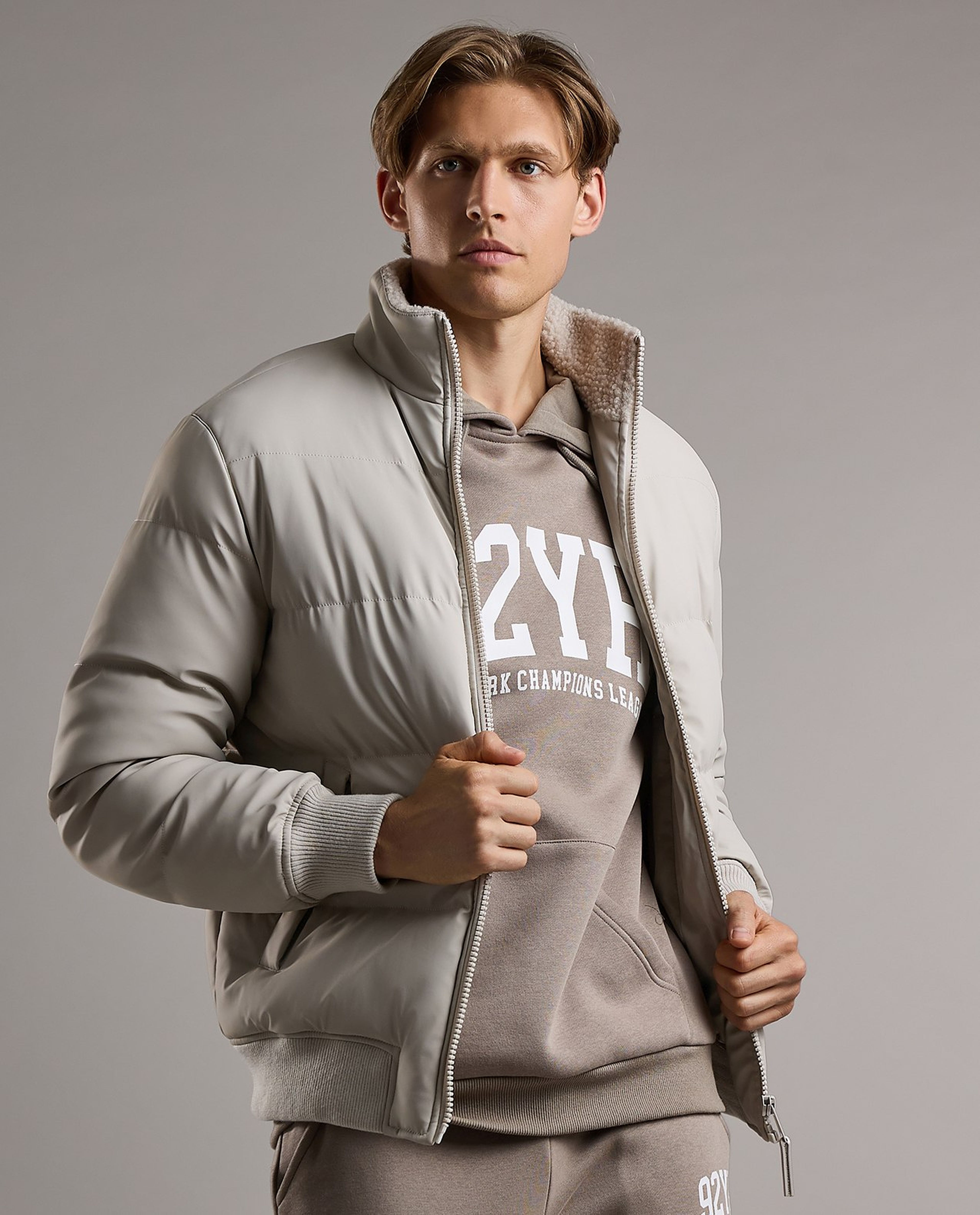 Quilted Puffer Jacket with Zipper Closure