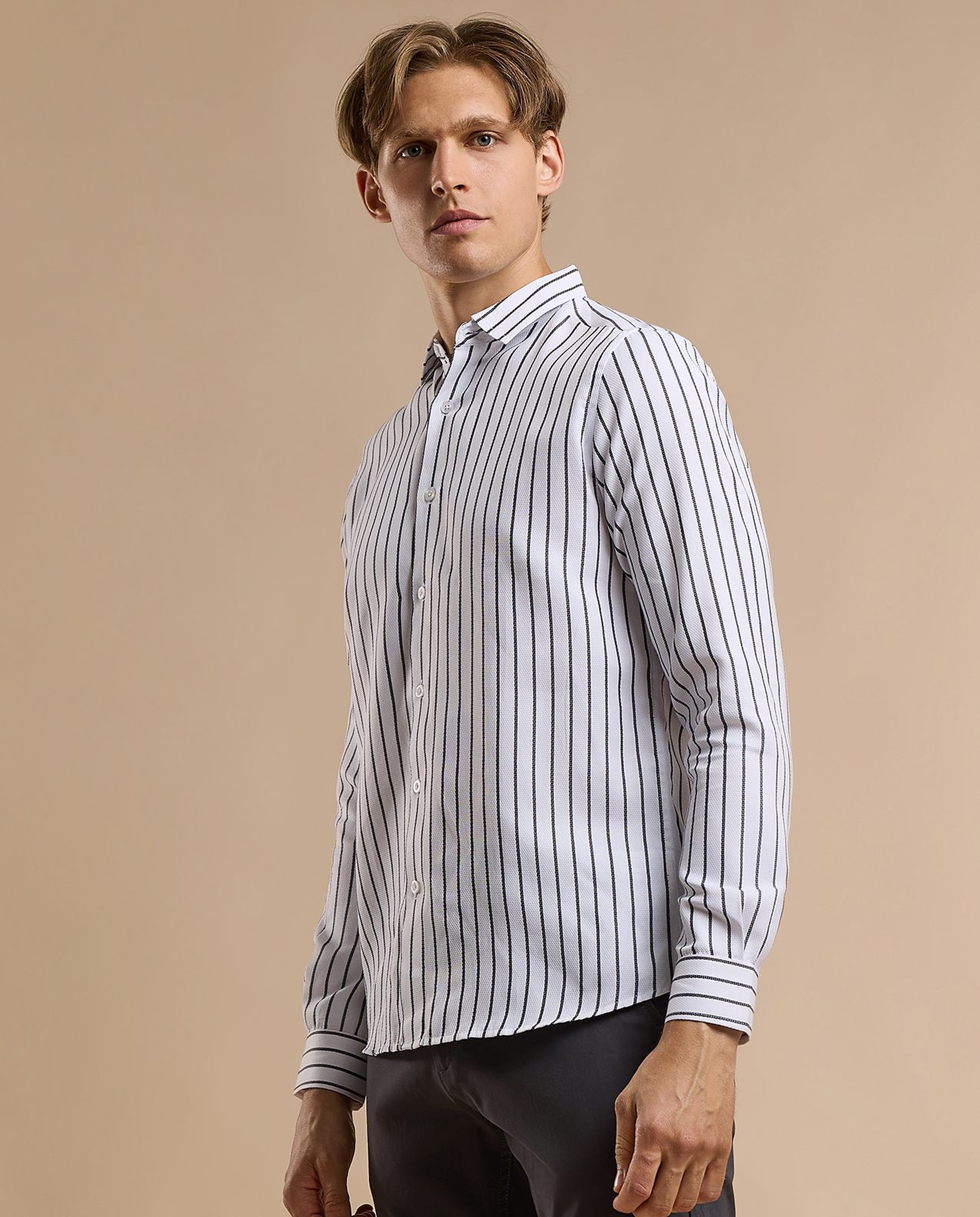 Striped Shirt with Classic Collar and Long Sleeves