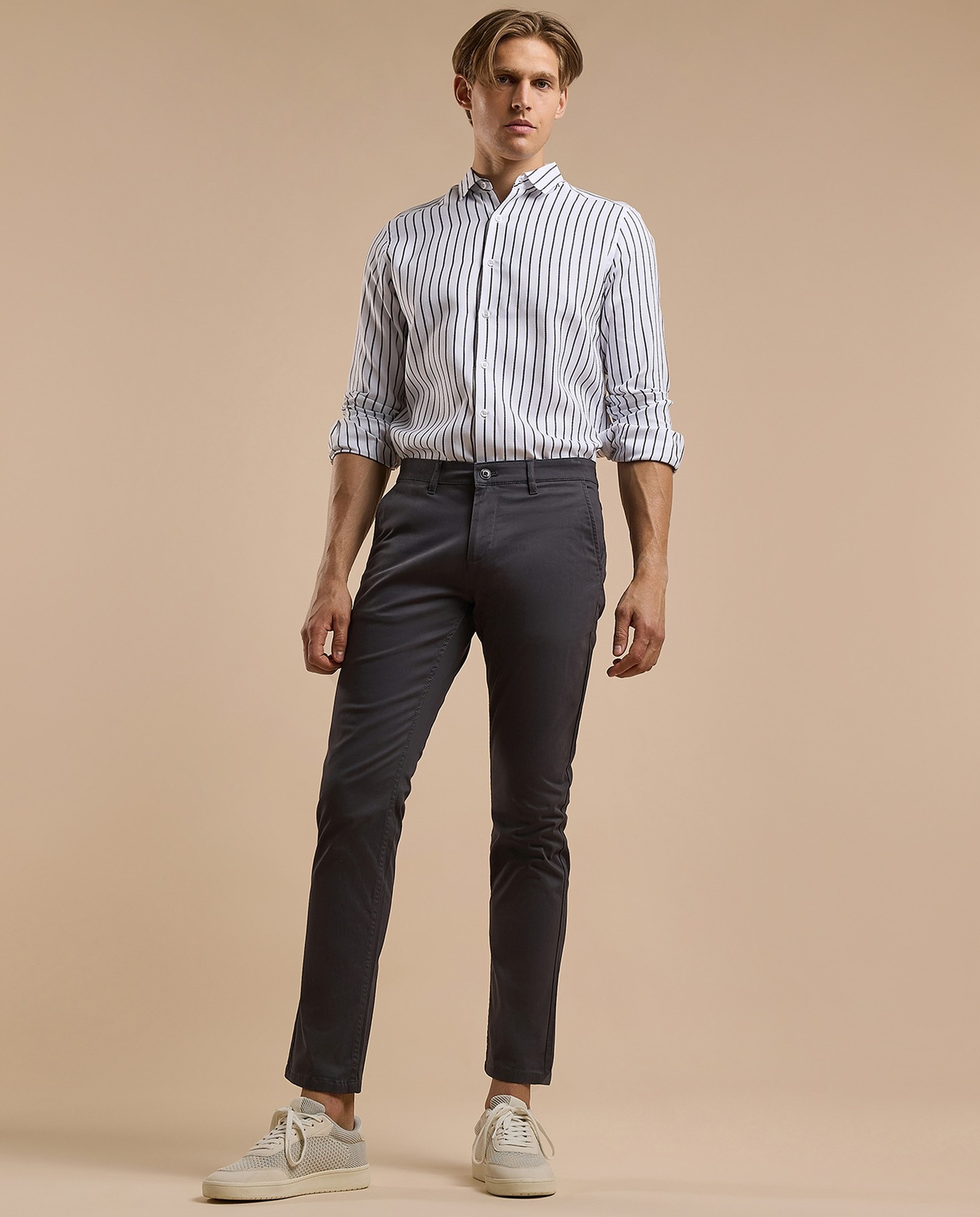 Striped Shirt with Classic Collar and Long Sleeves