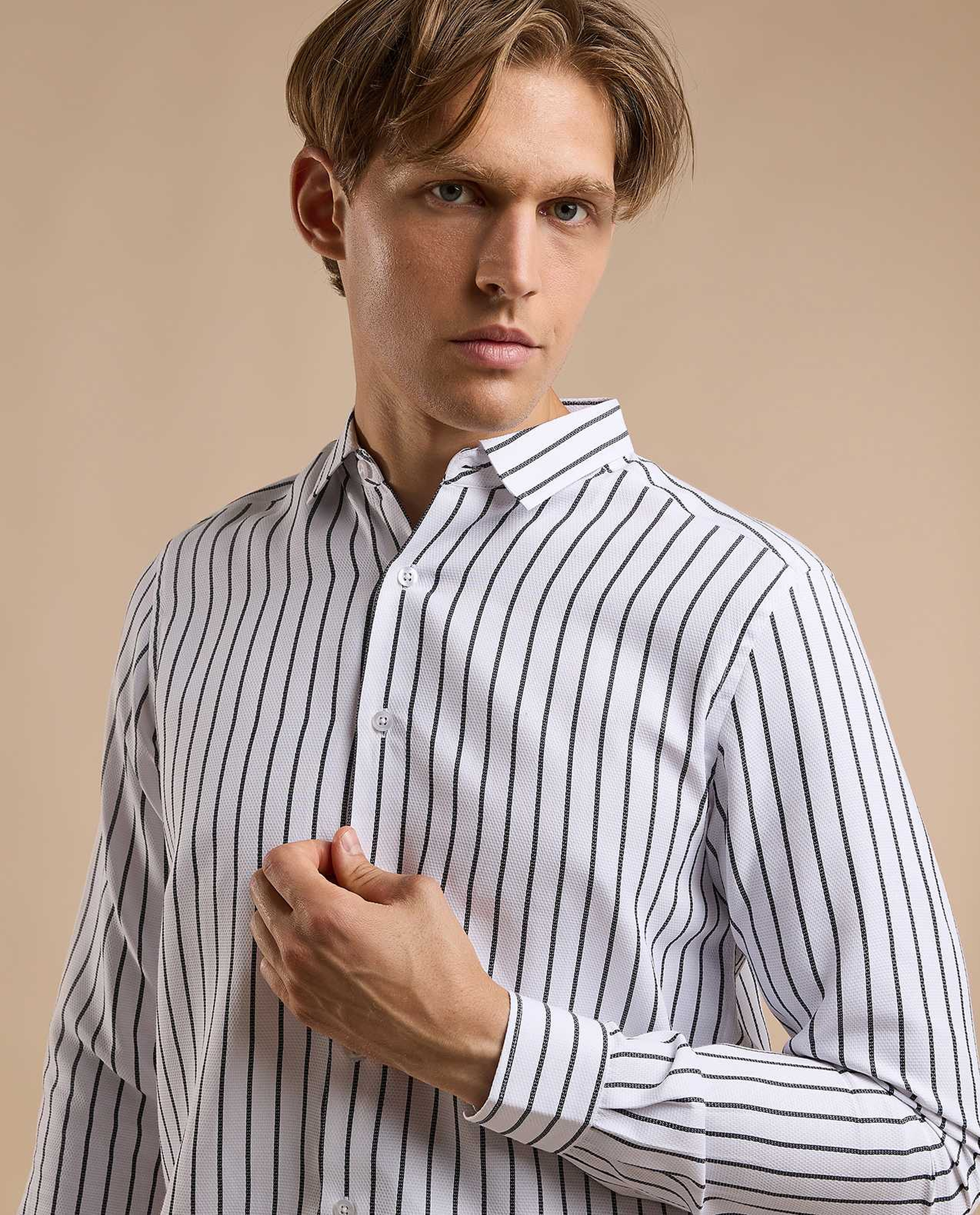 Striped Shirt with Classic Collar and Long Sleeves