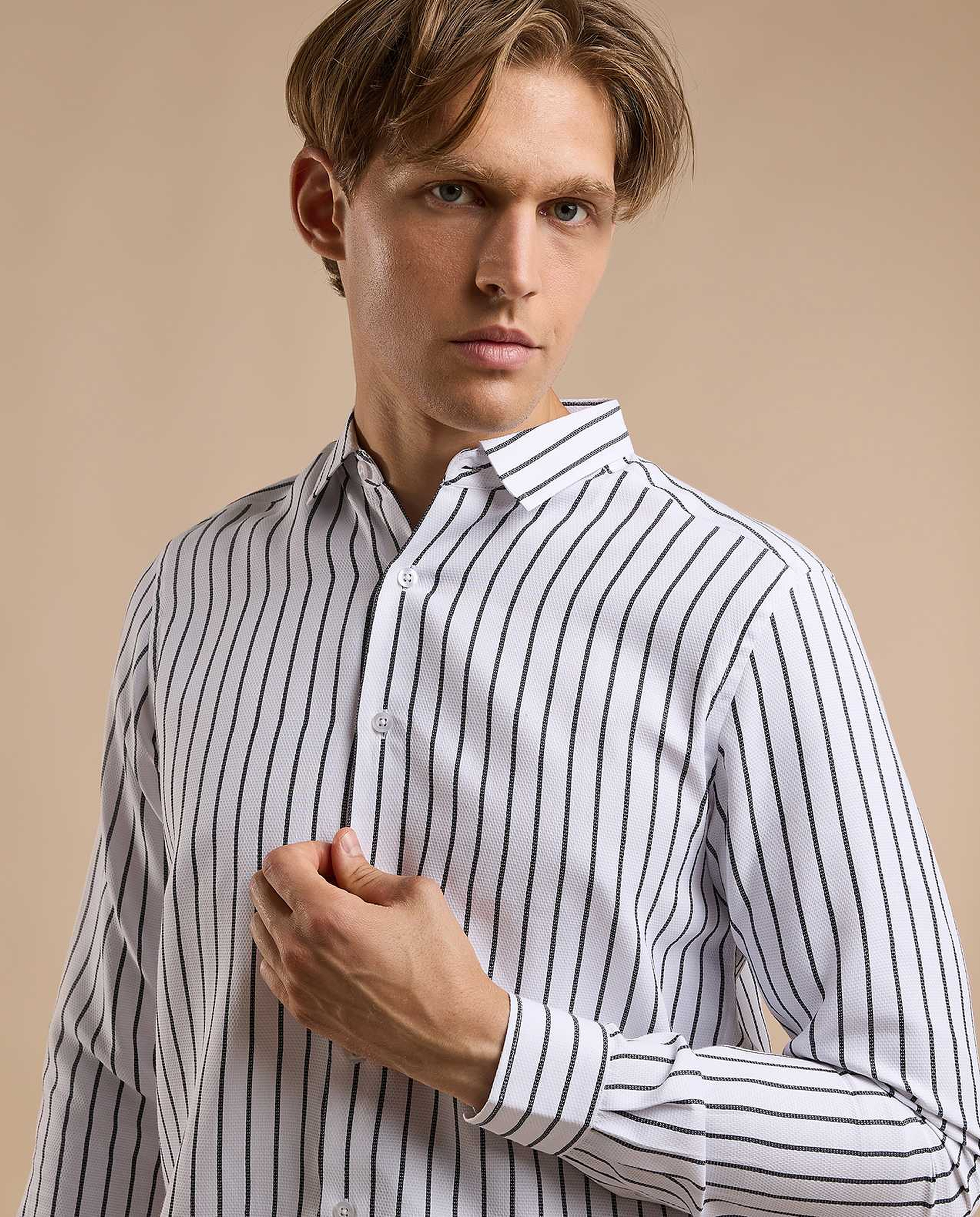Striped Shirt with Classic Collar and Long Sleeves