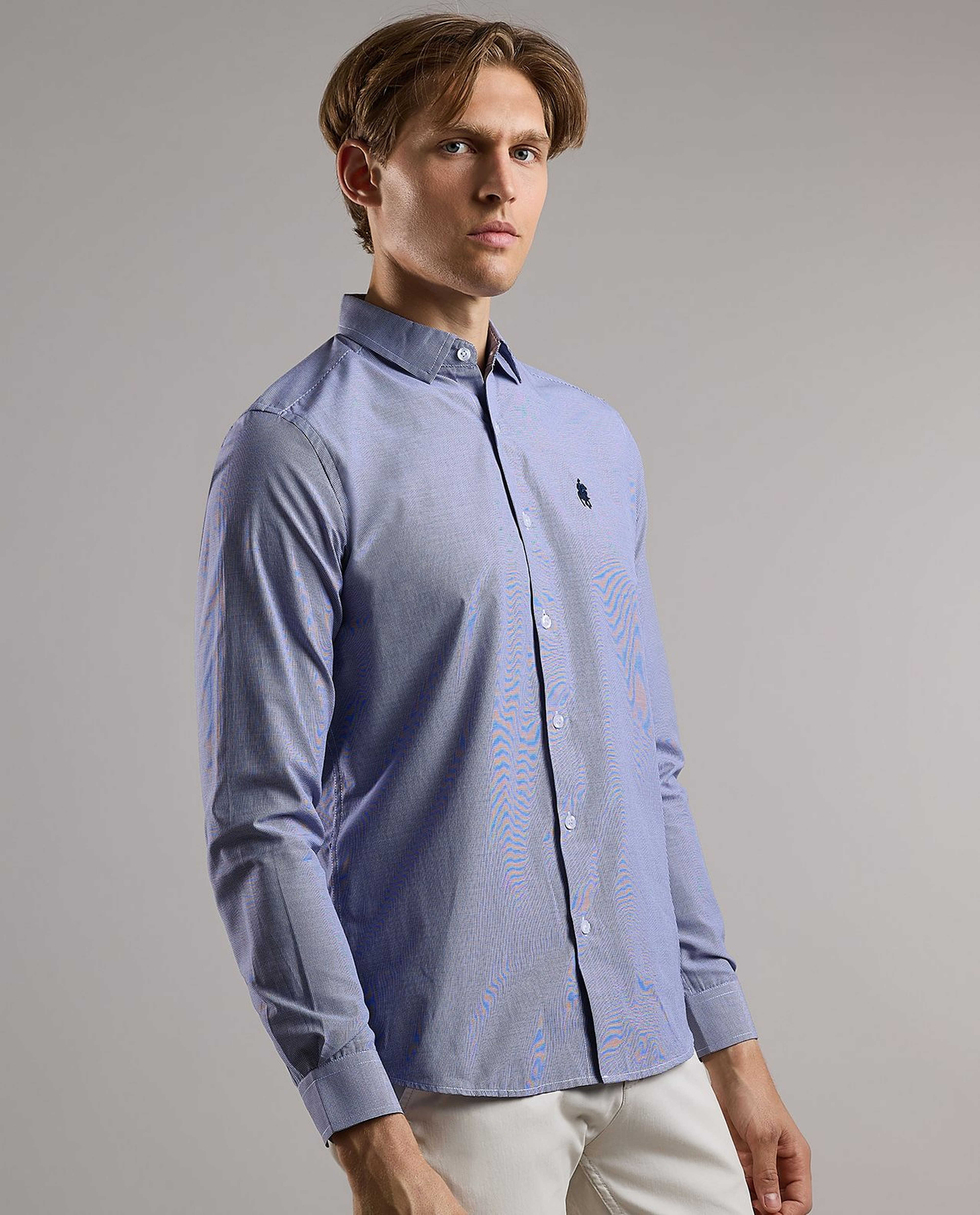 Patterned Shirt with Classic Collar and Long Sleeves