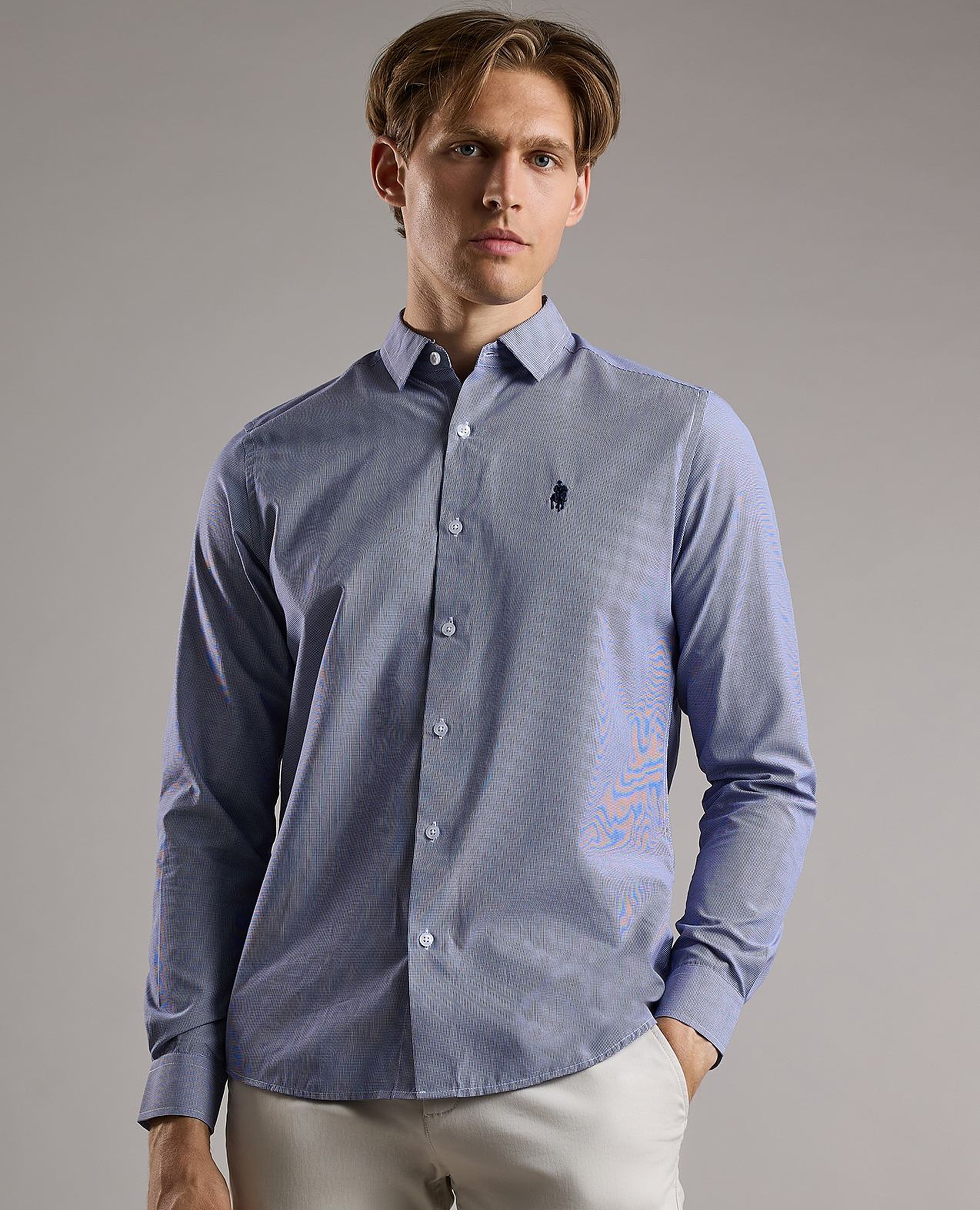 Patterned Shirt with Classic Collar and Long Sleeves