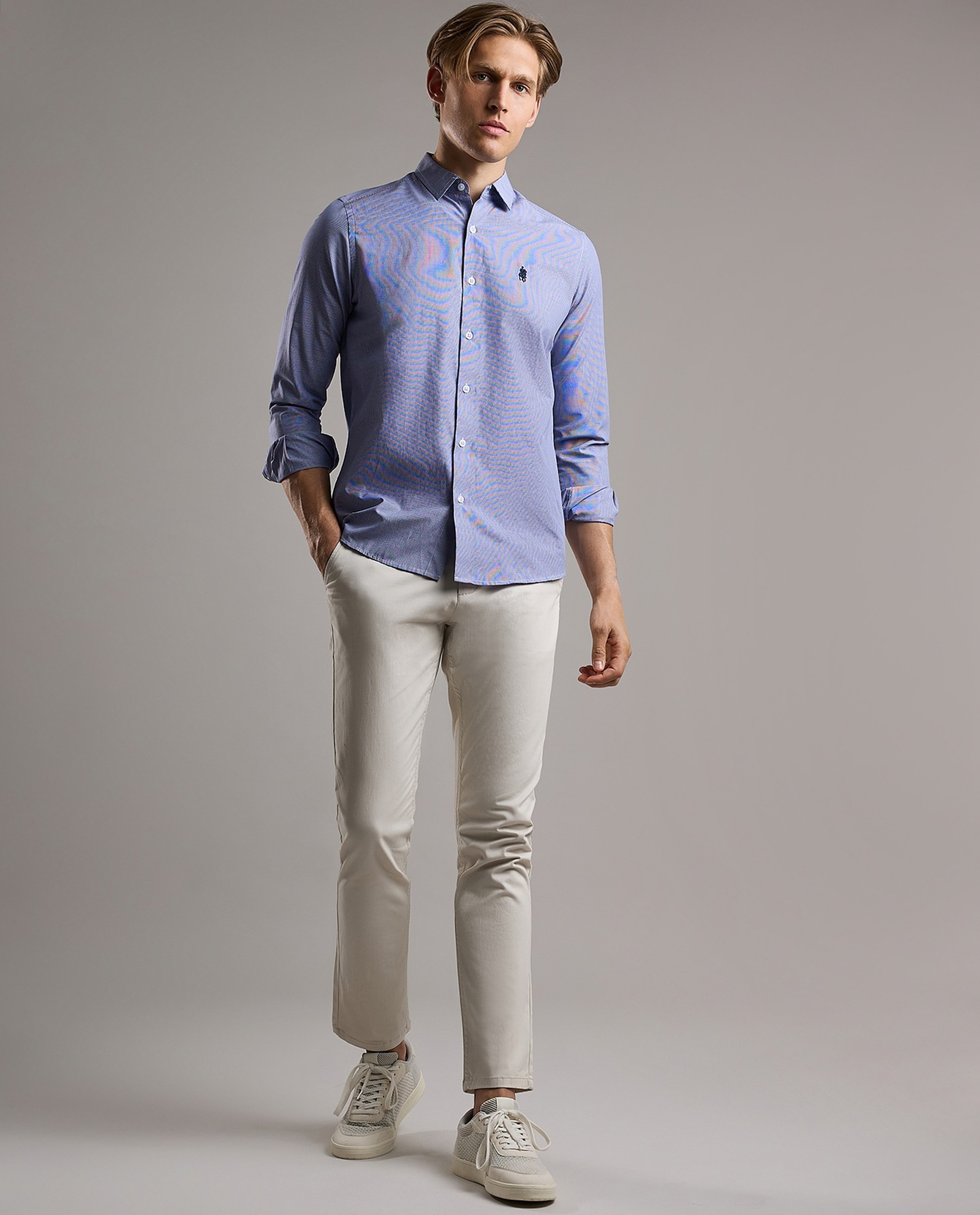 Patterned Shirt with Classic Collar and Long Sleeves