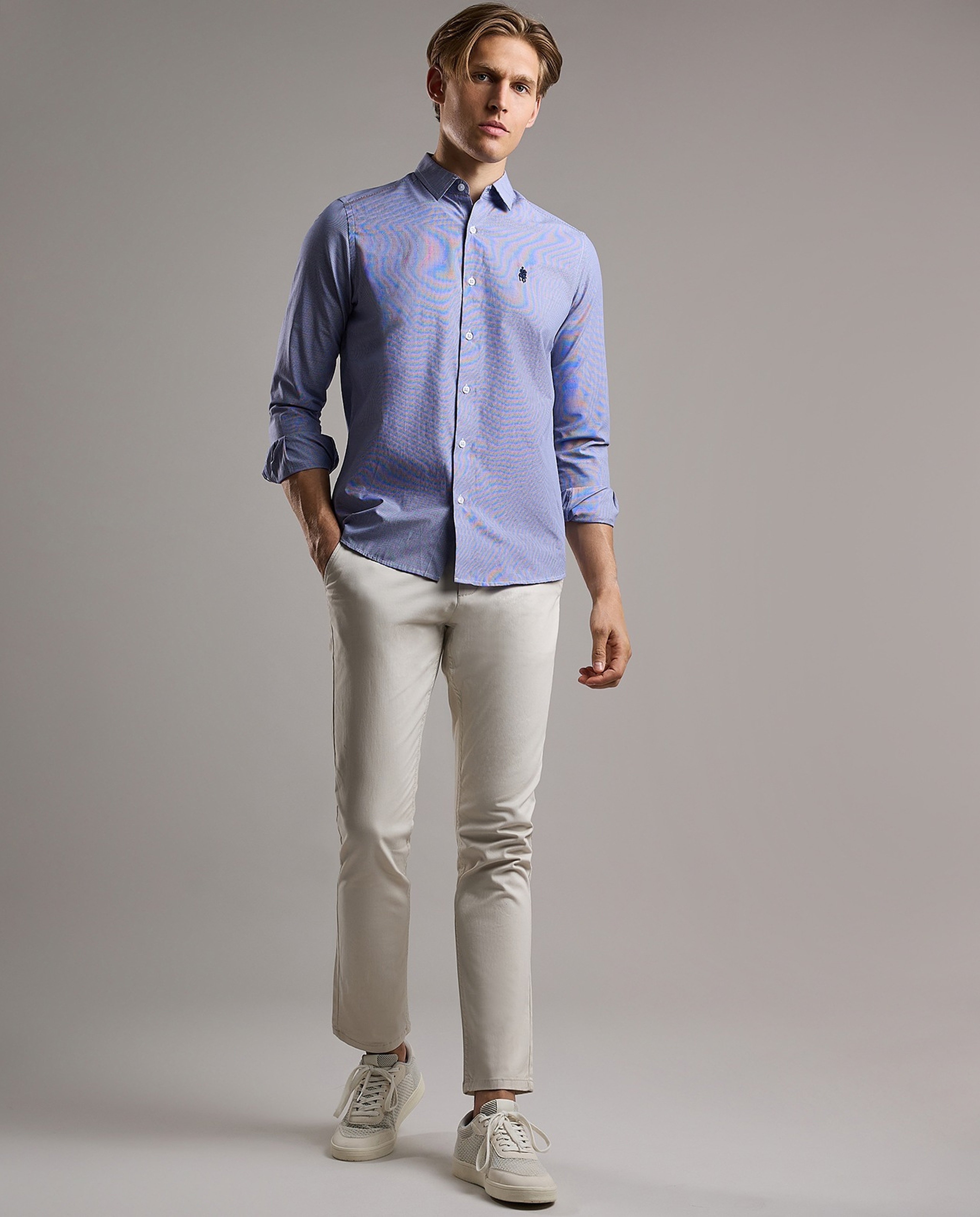 Patterned Shirt with Classic Collar and Long Sleeves