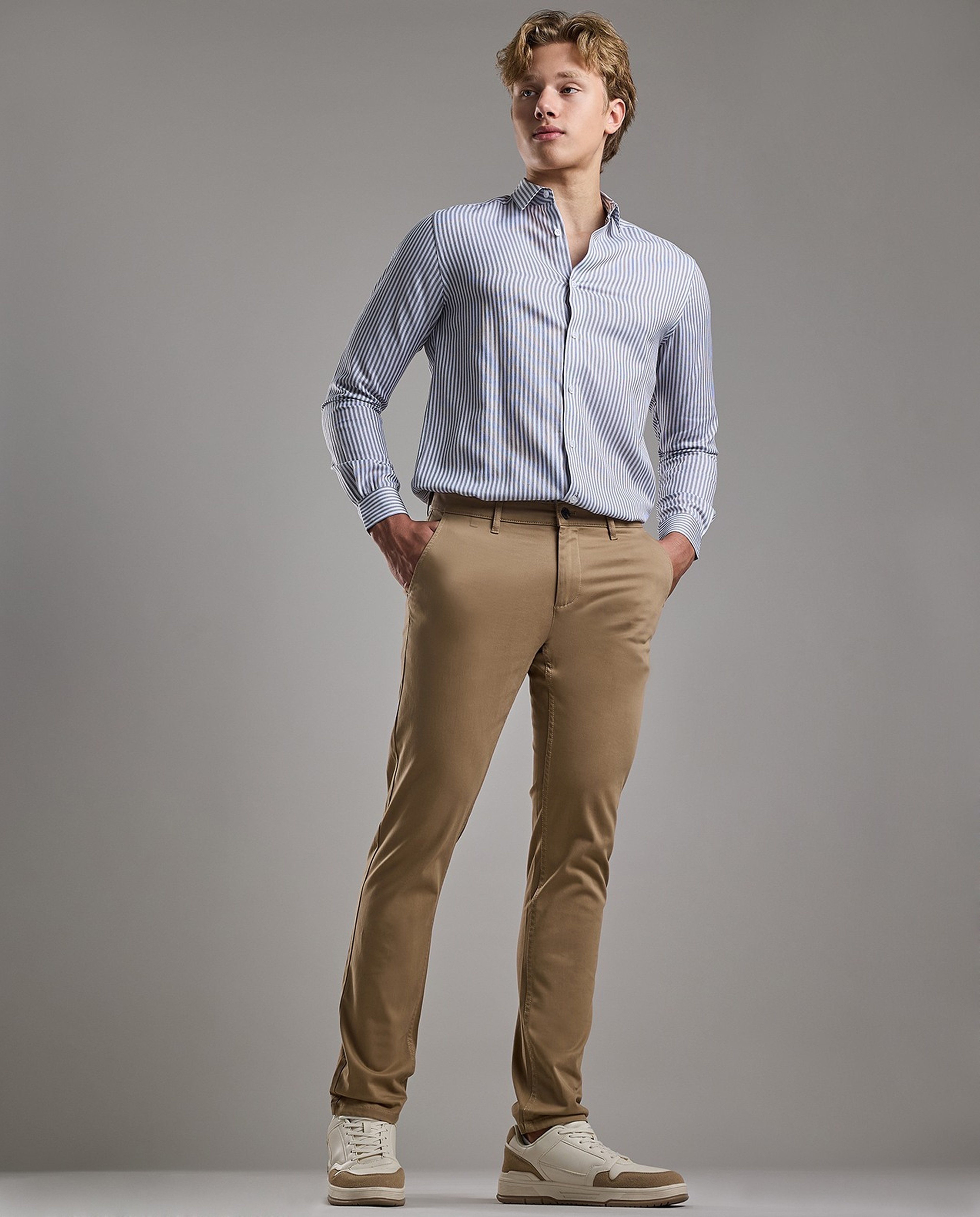 Striped Shirt with Classic Collar and Long Sleeves