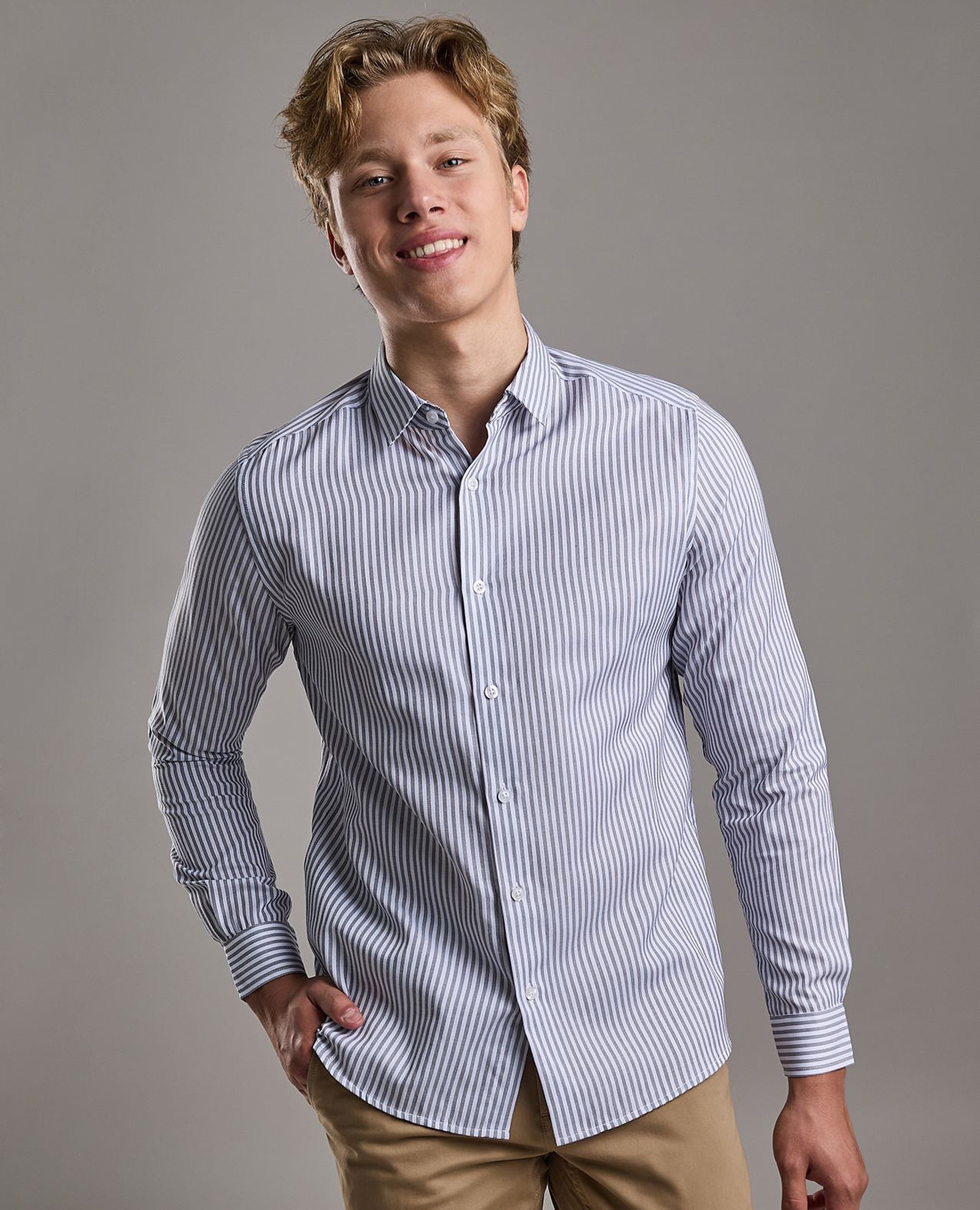 Striped Shirt with Classic Collar and Long Sleeves