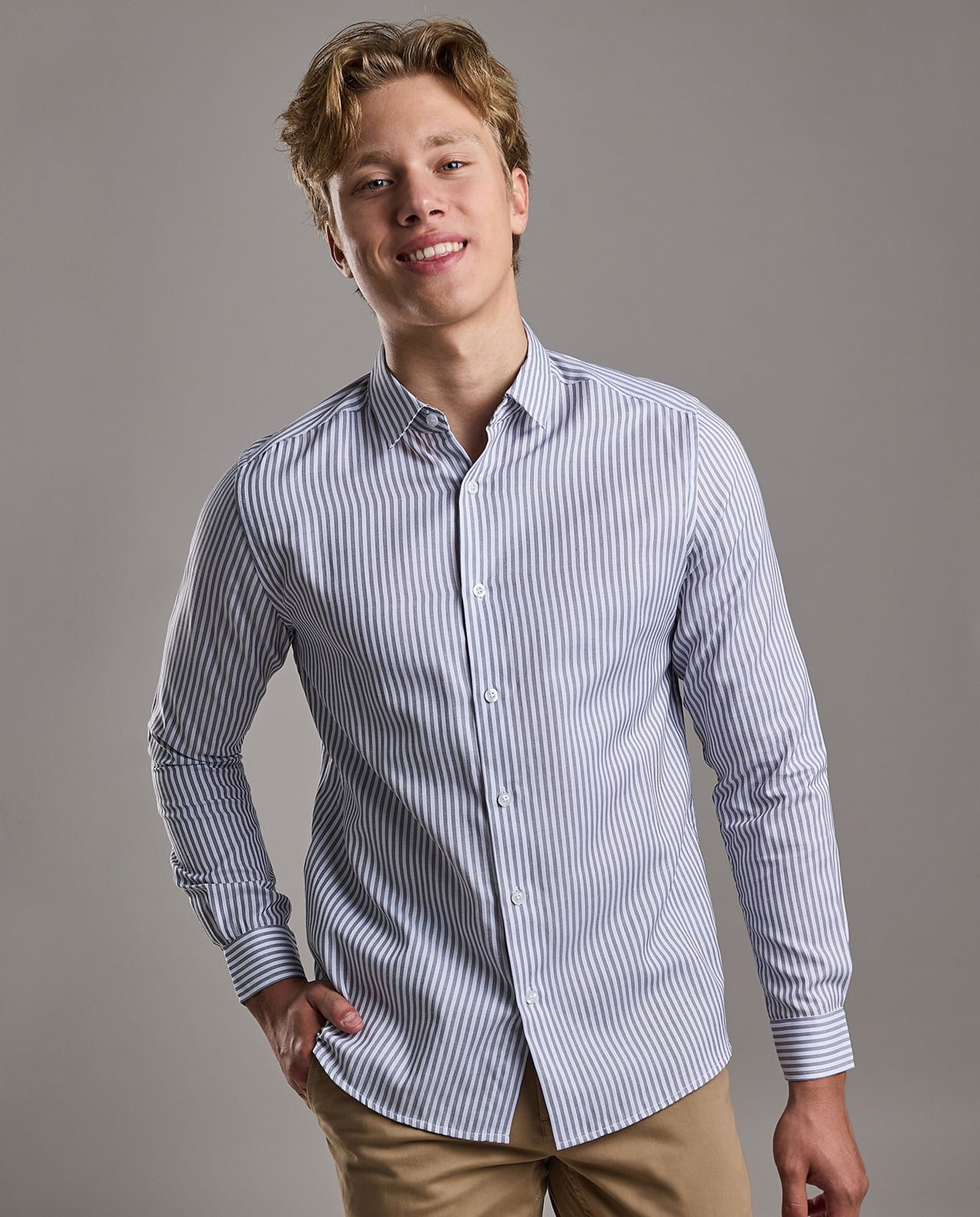 Striped Shirt with Classic Collar and Long Sleeves