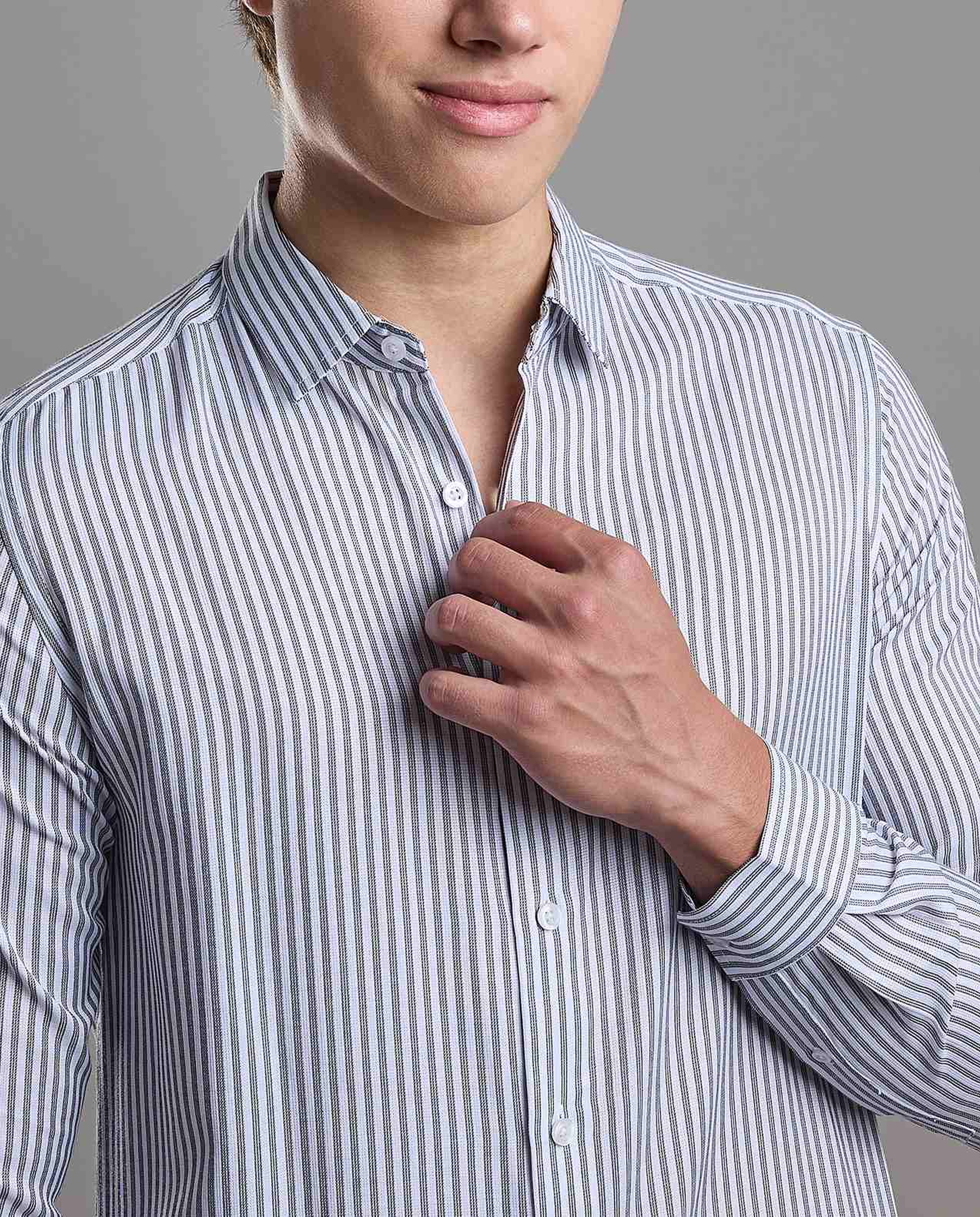 Striped Shirt with Classic Collar and Long Sleeves