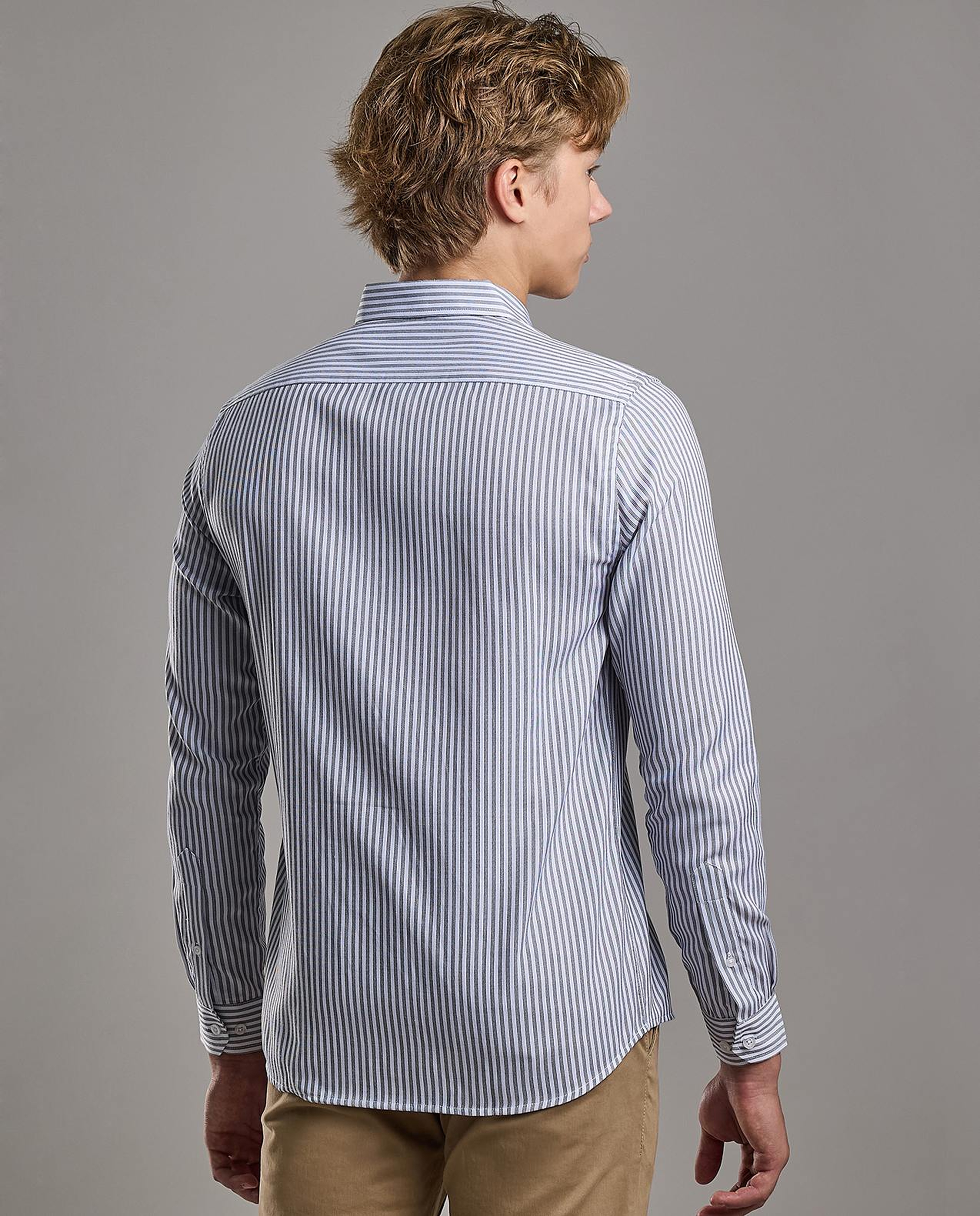 Striped Shirt with Classic Collar and Long Sleeves