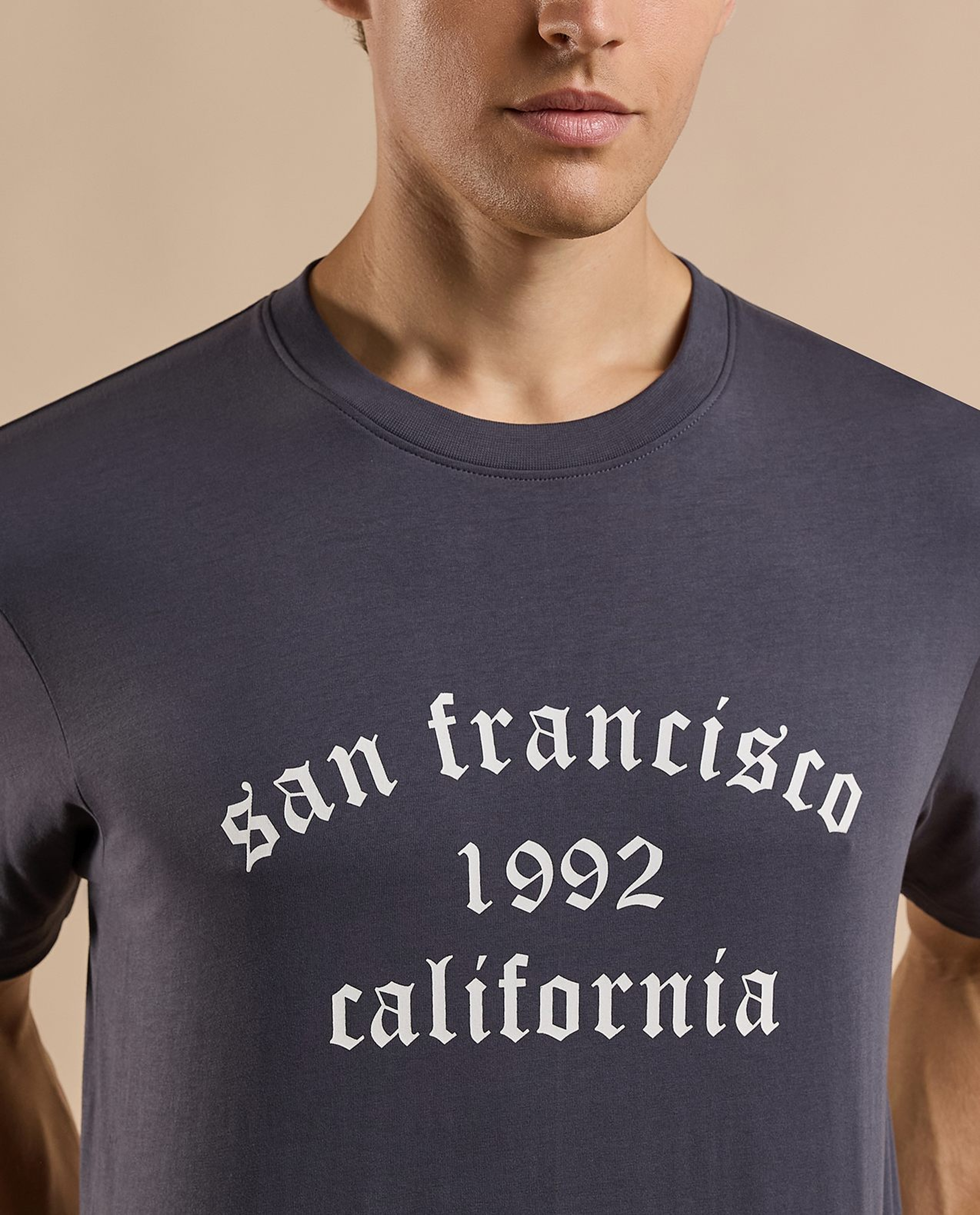 Typography Print T-Shirt with Crew Neck and Short Sleeves