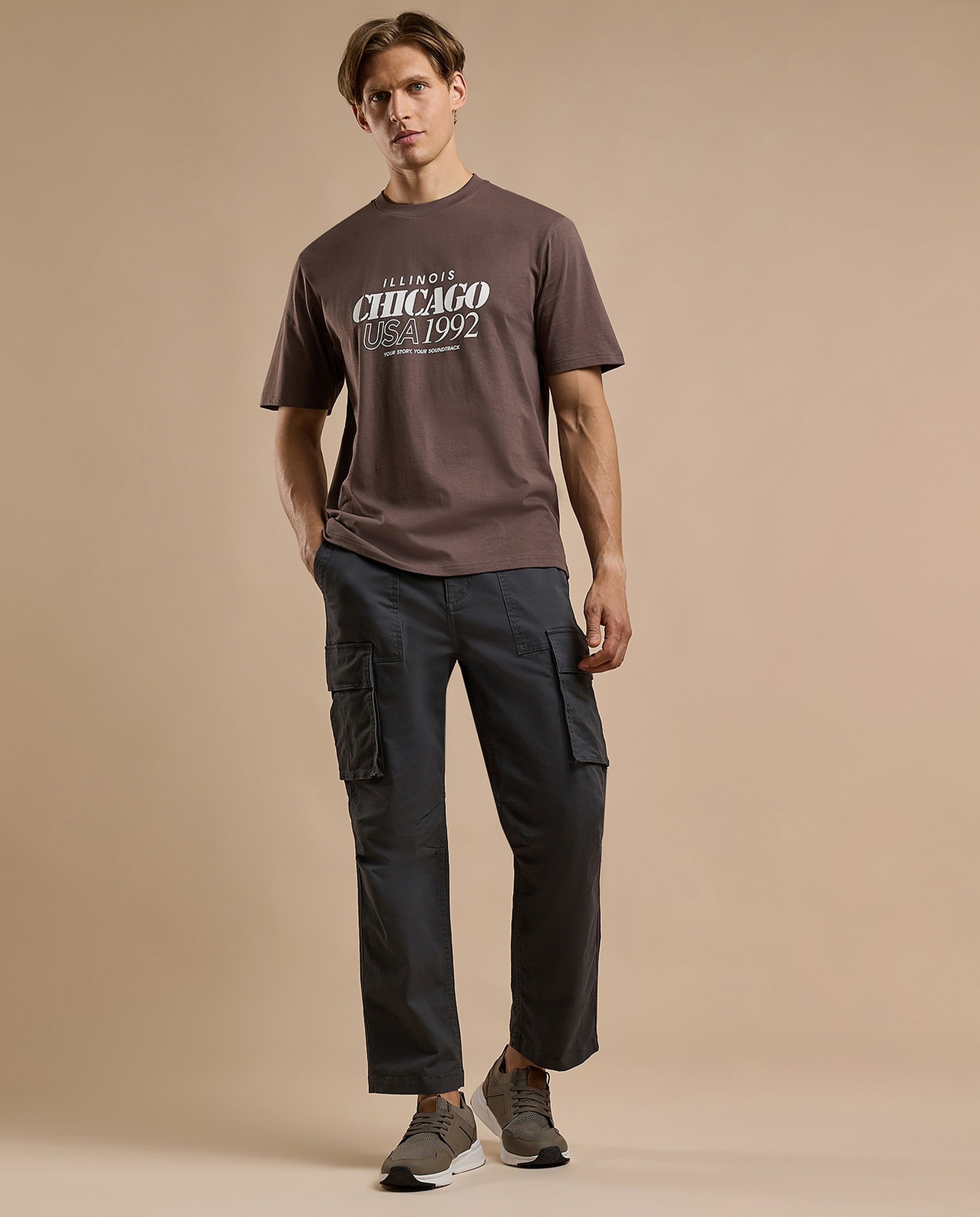 Typography Print T-Shirt with Crew Neck and Short Sleeves