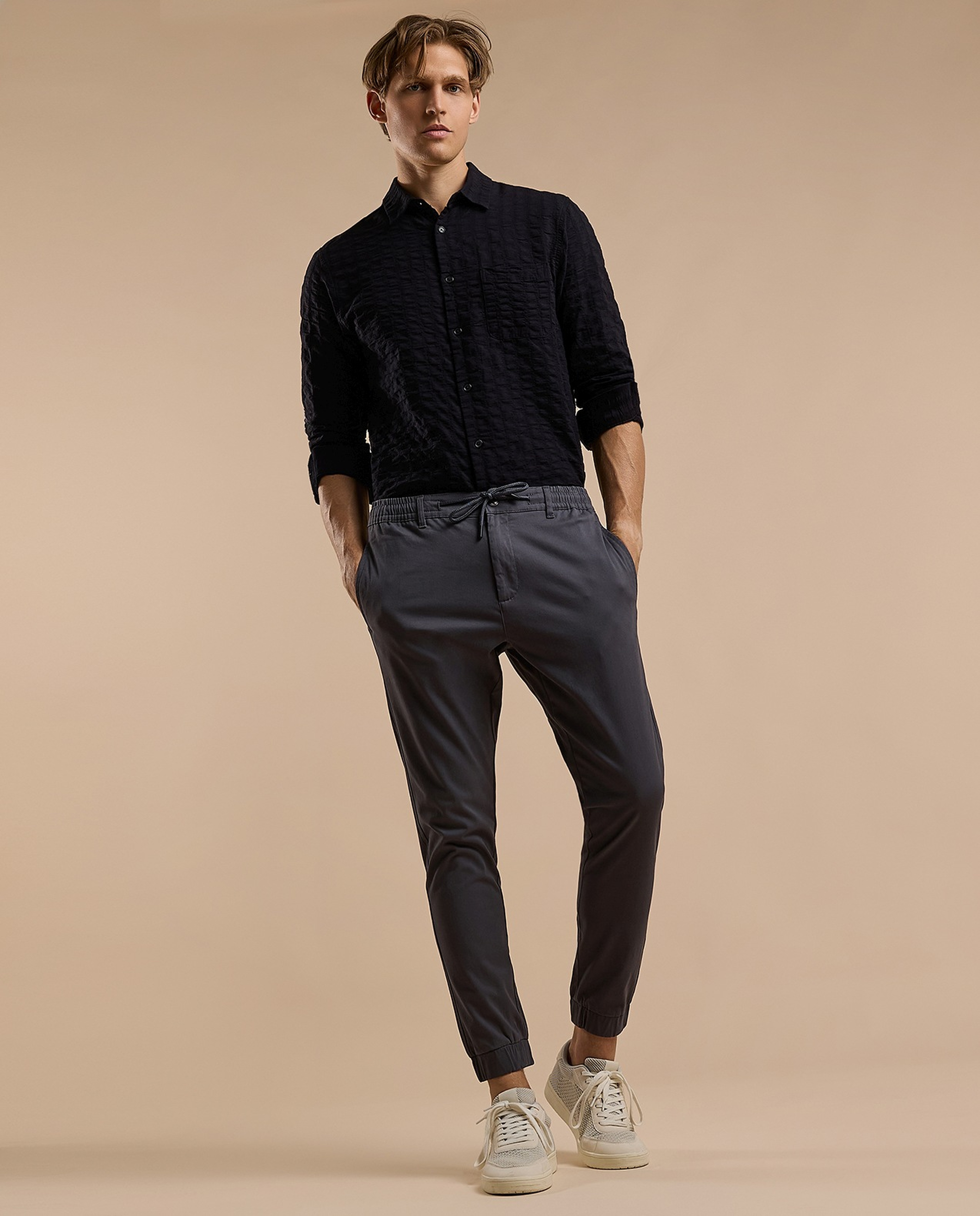 Solid Jogger Pants with Drawstring Waist