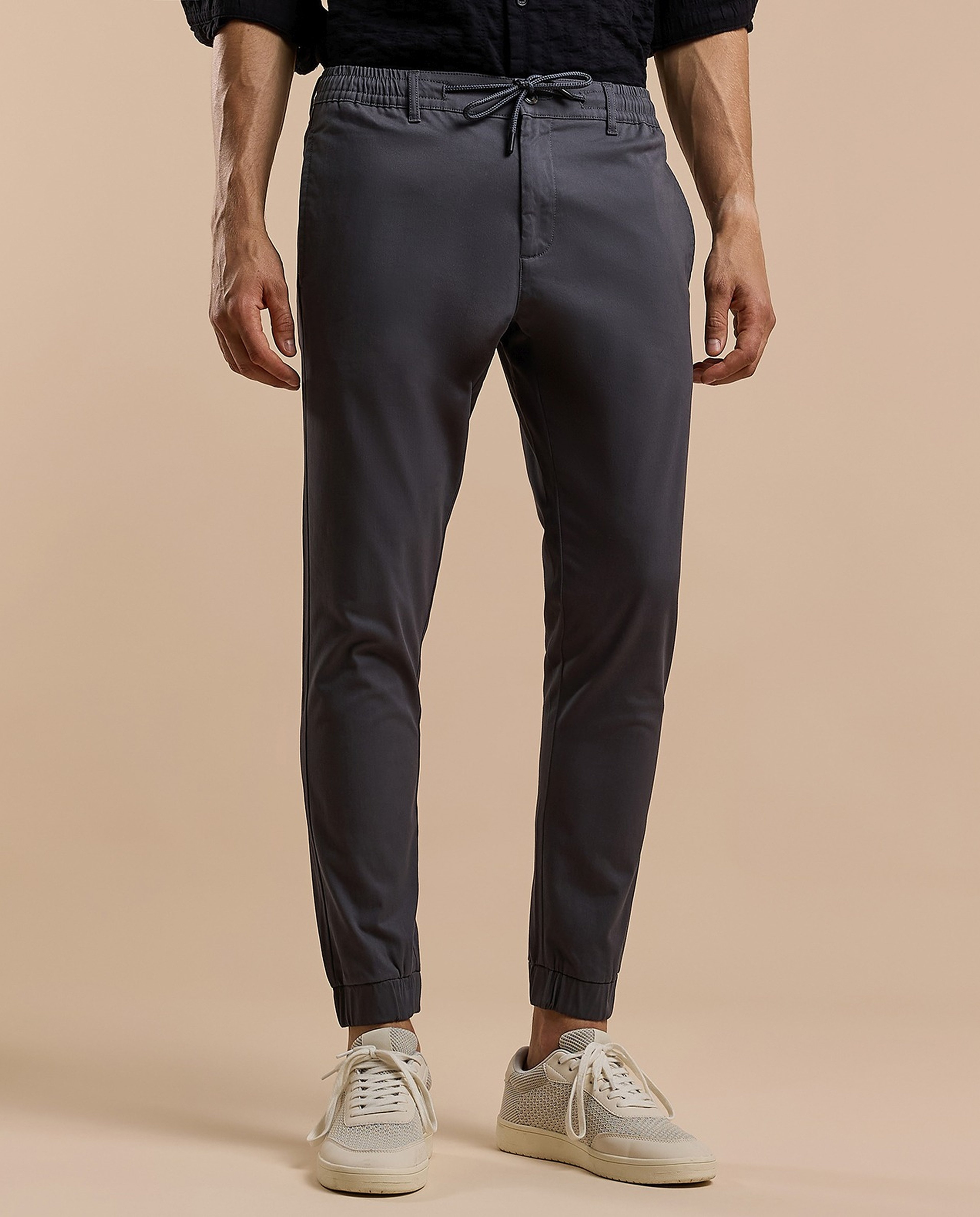 Solid Jogger Pants with Drawstring Waist