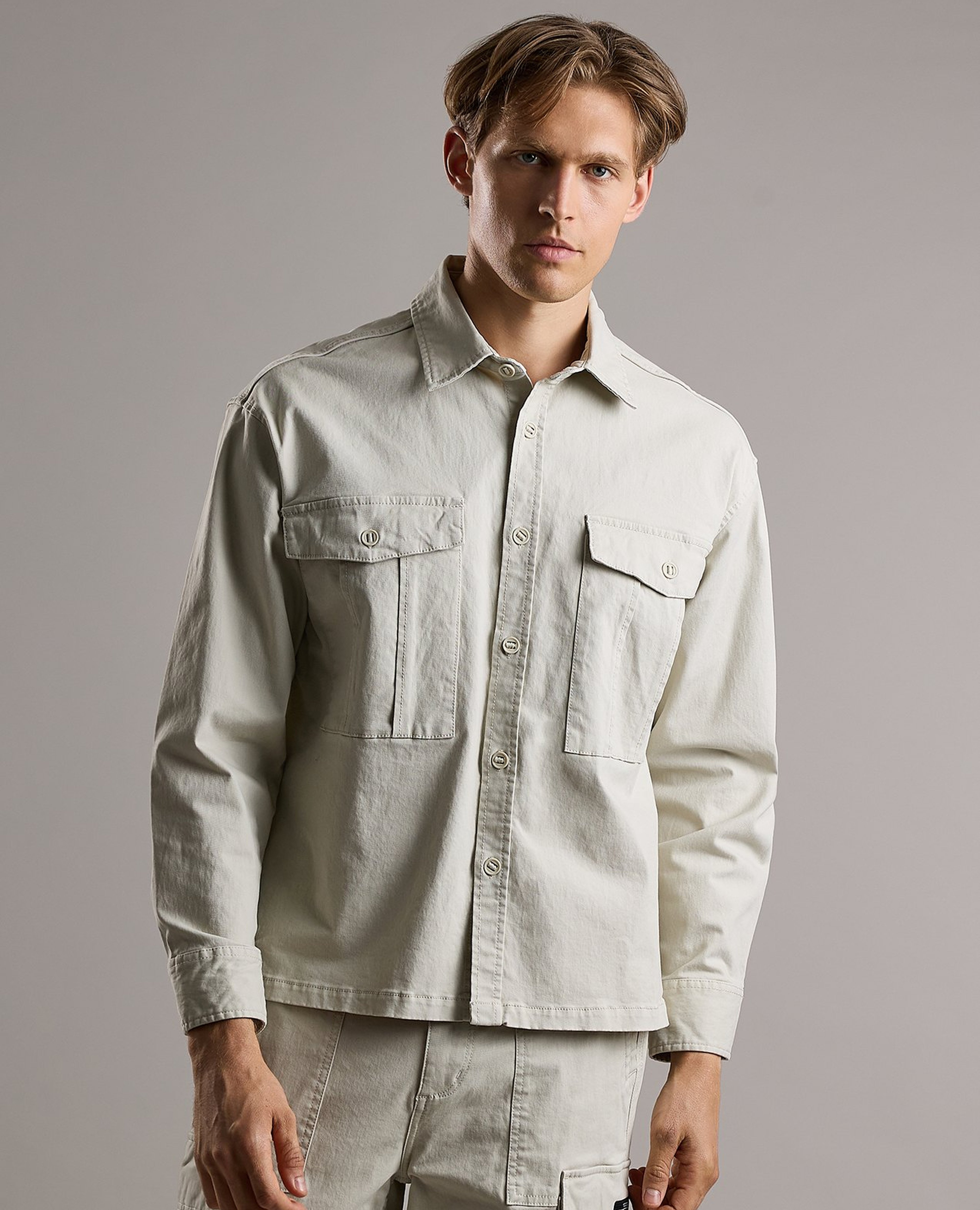 Solid Cargo Pants with Button Closure