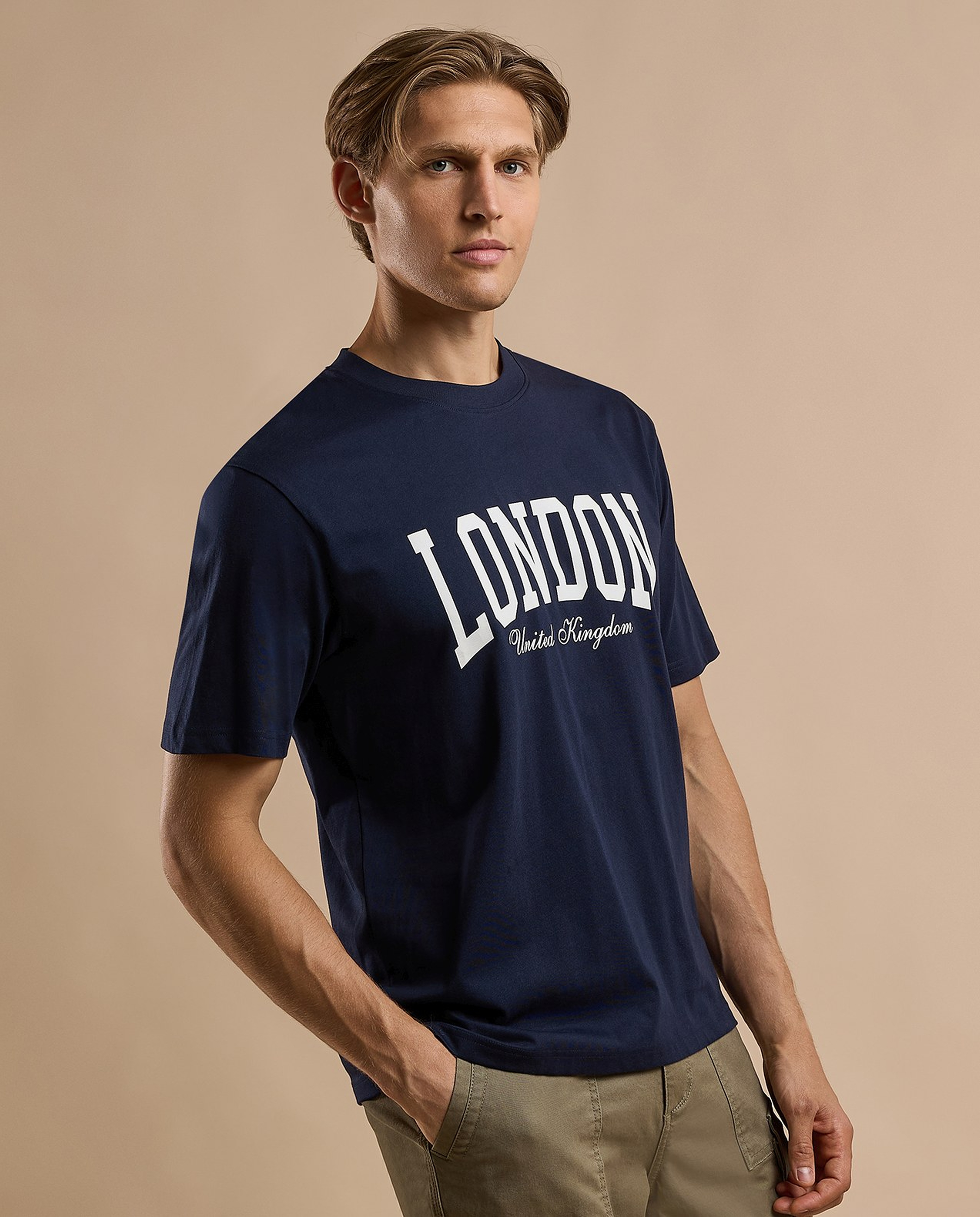 Typography Print T-Shirt with Crew Neck and Short Sleeves