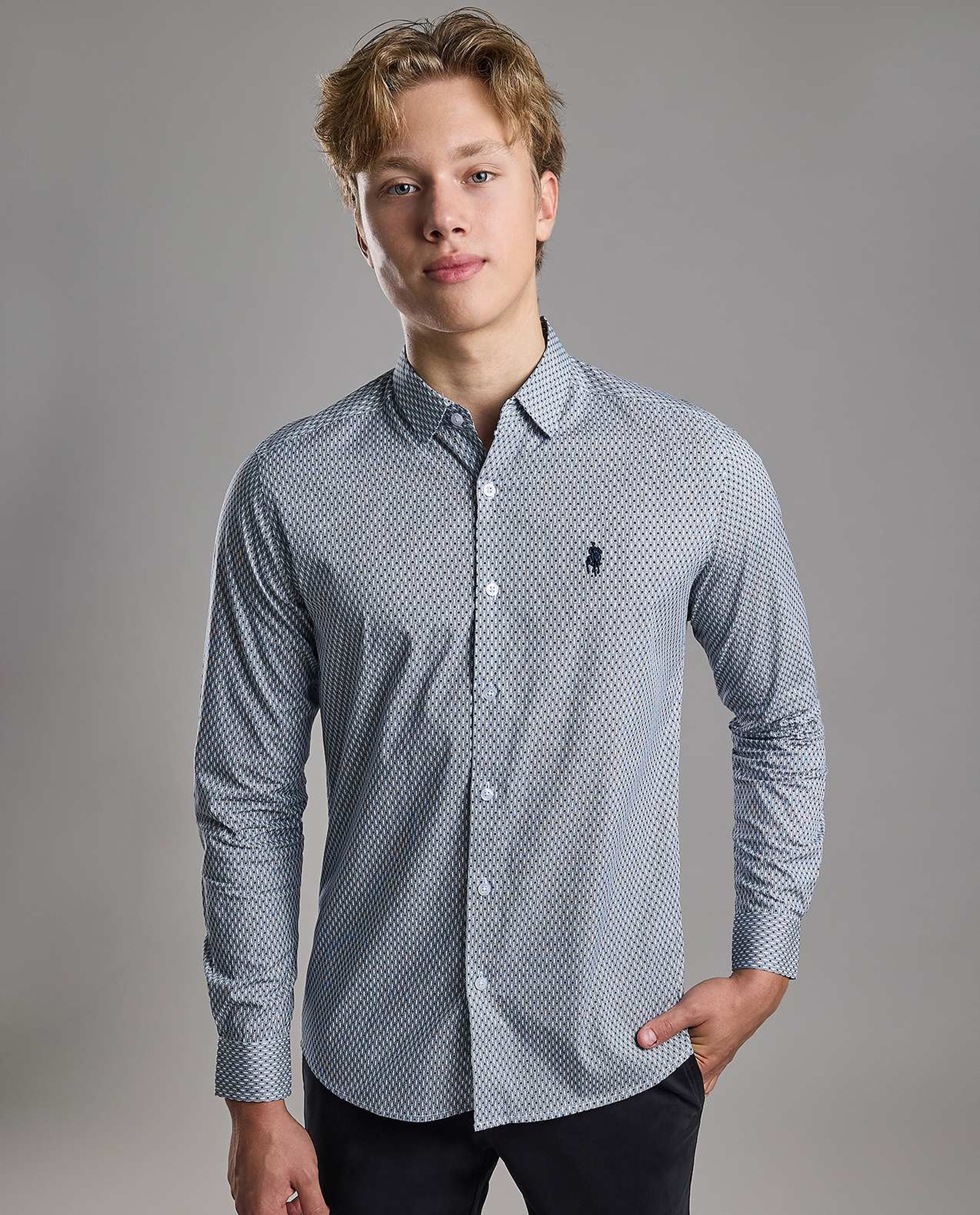 Patterned Shirt with Classic Collar and Long Sleeves