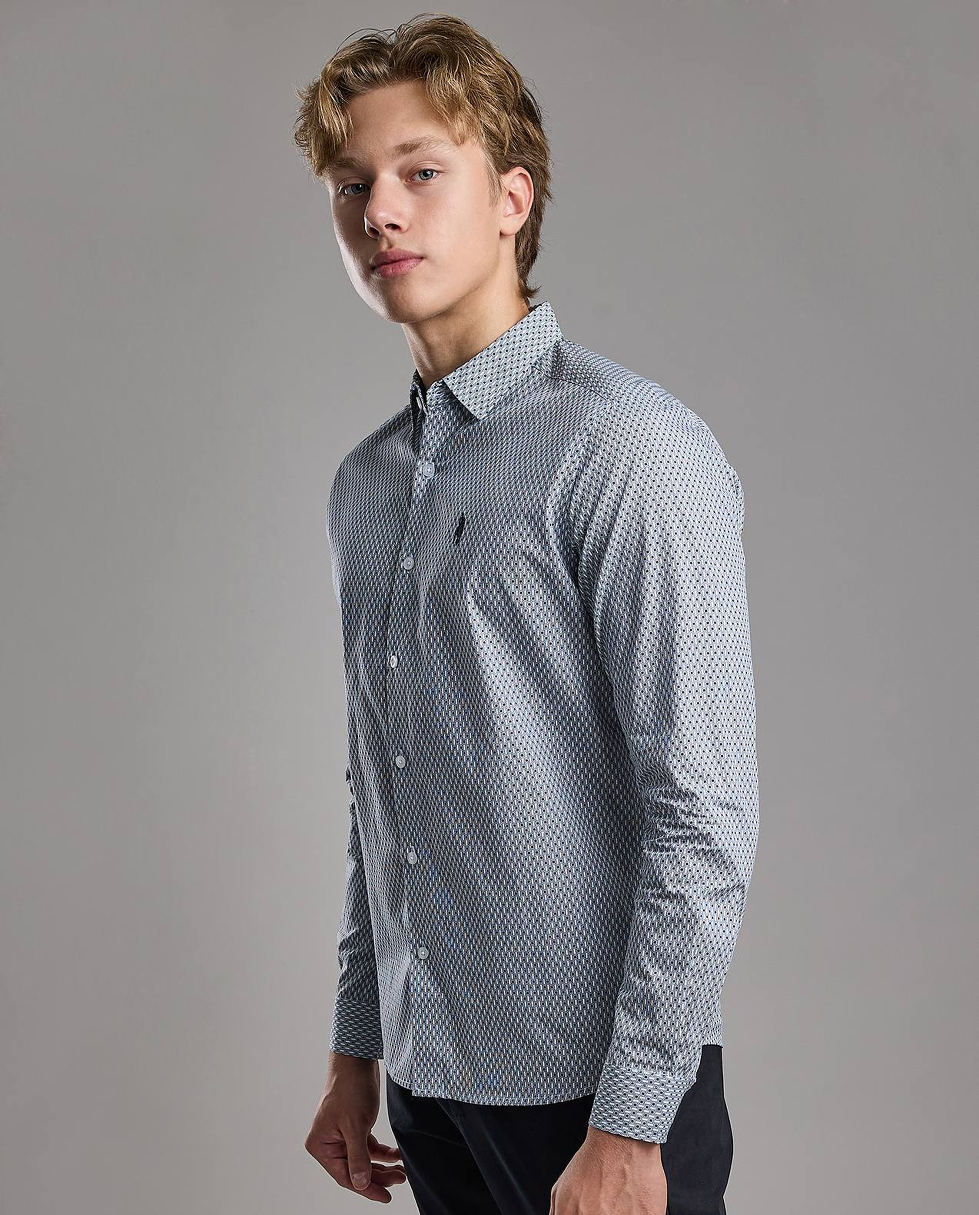 Patterned Shirt with Classic Collar and Long Sleeves