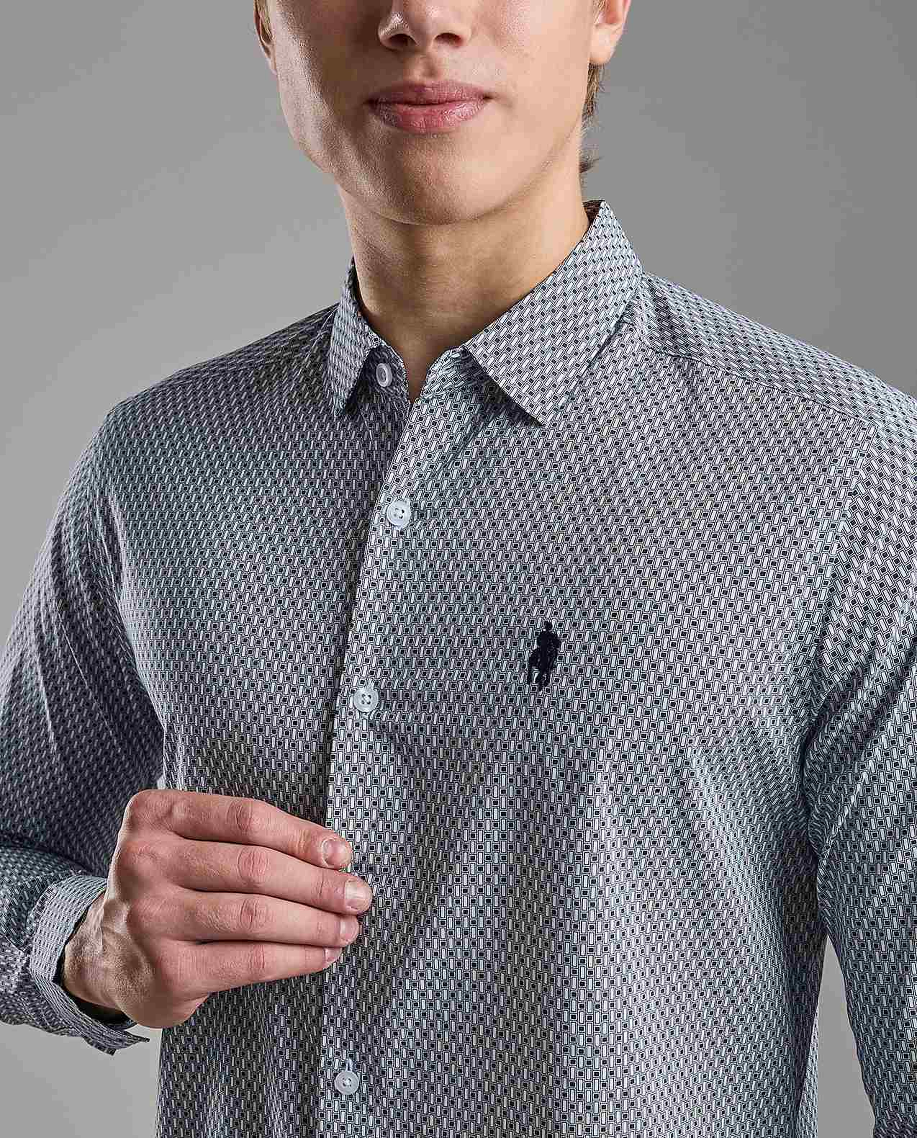 Patterned Shirt with Classic Collar and Long Sleeves