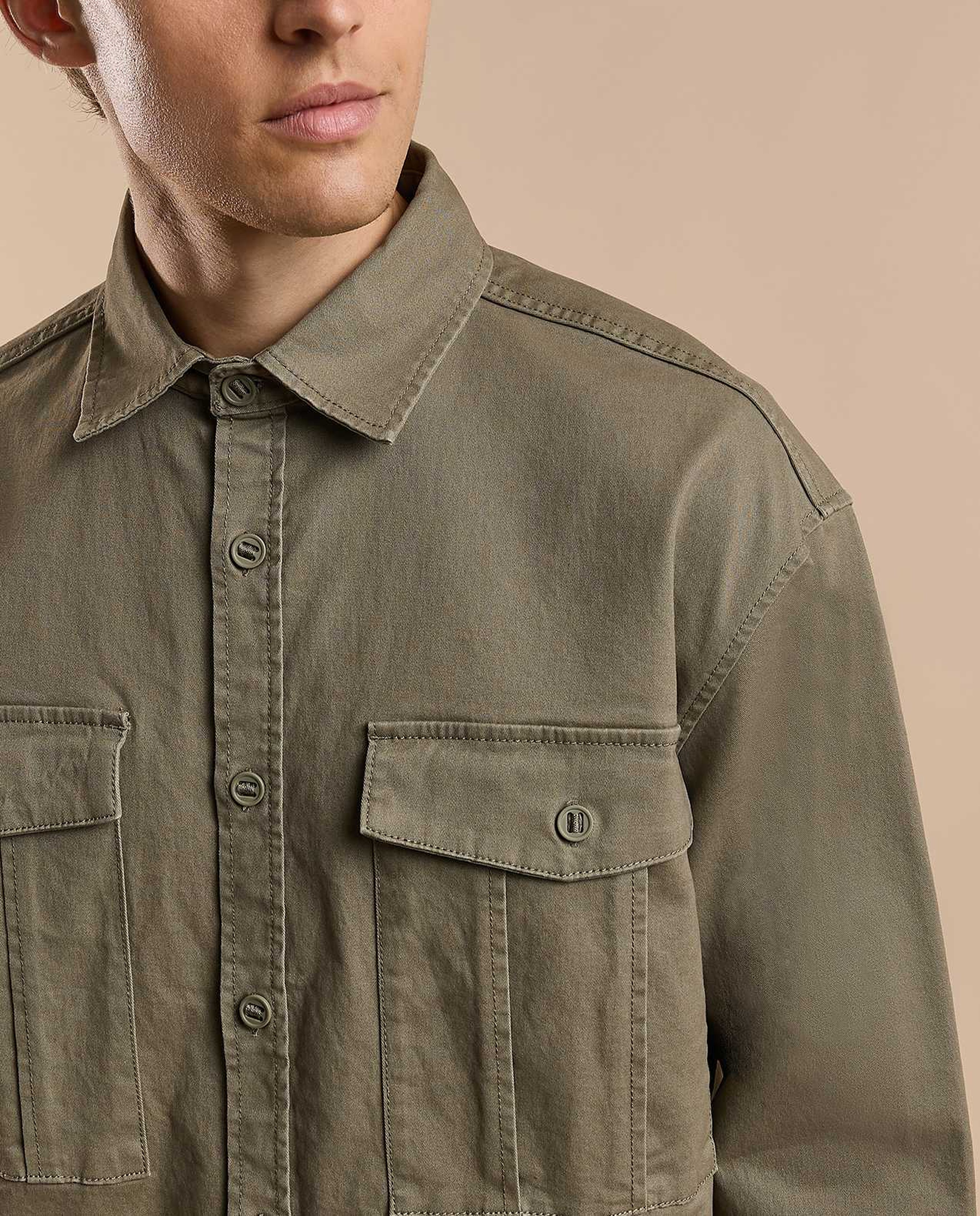 Solid Cargo Pants with Button Closure