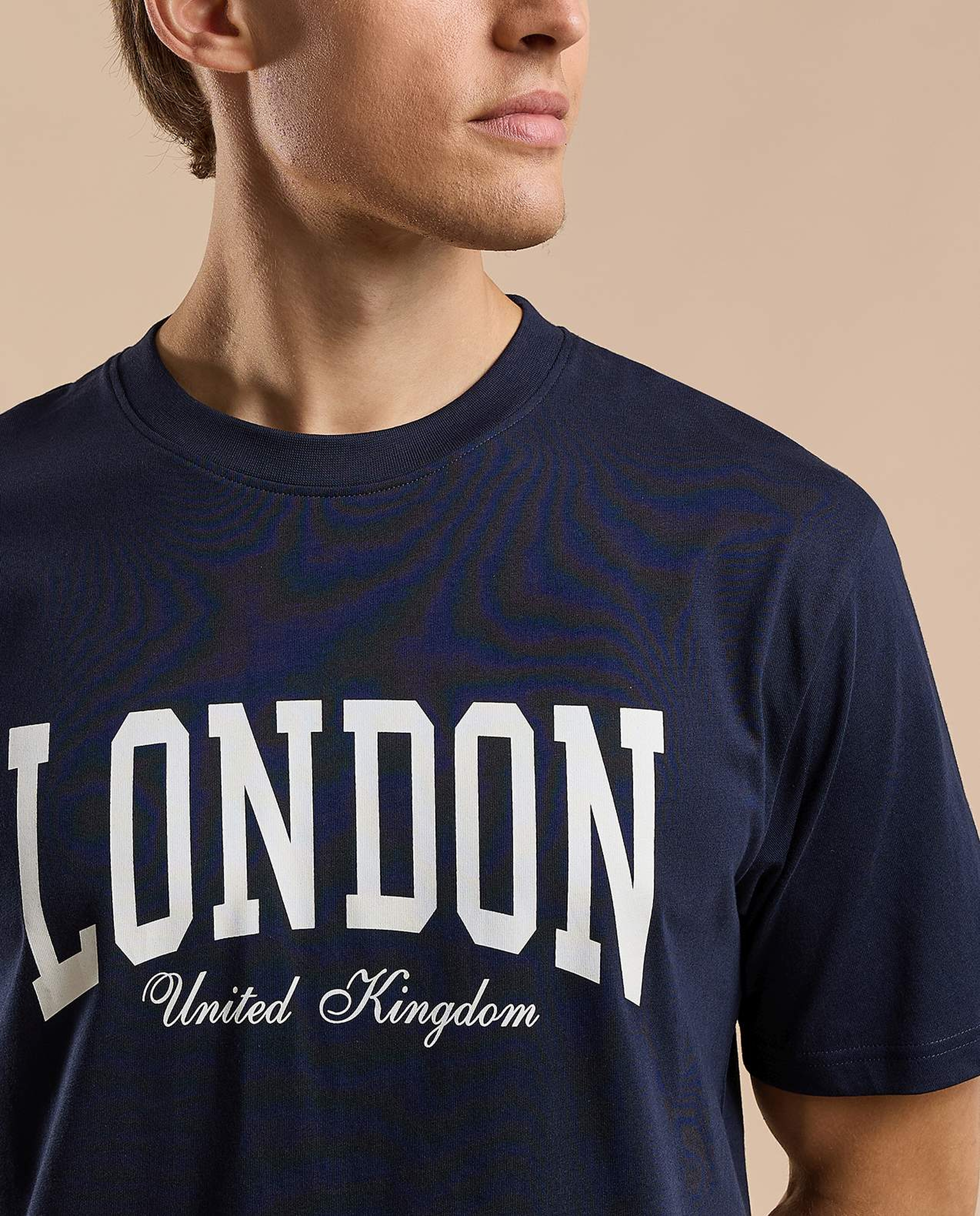 Typography Print T-Shirt with Crew Neck and Short Sleeves