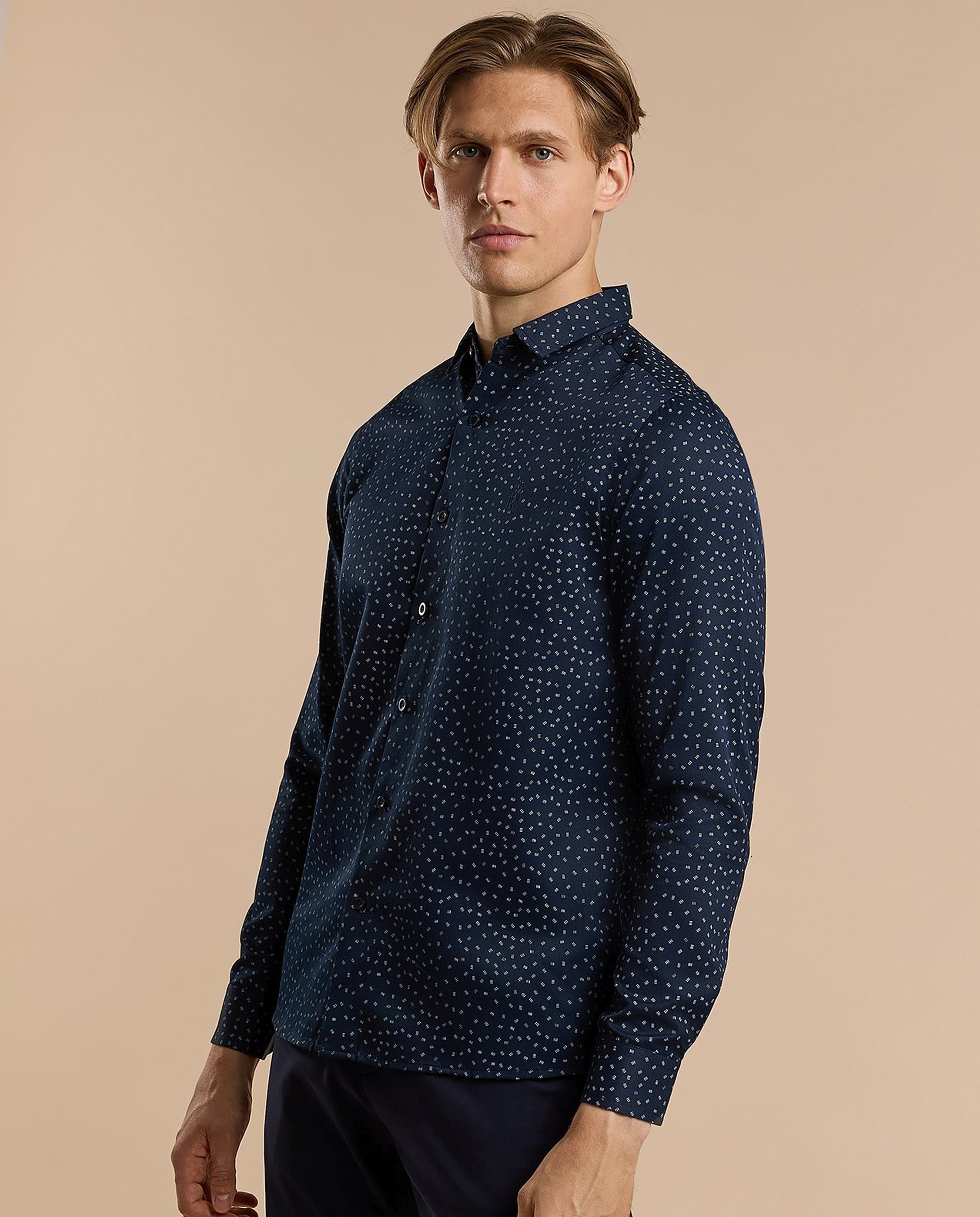 Printed Shirt with Classic Collar and Long Sleeves