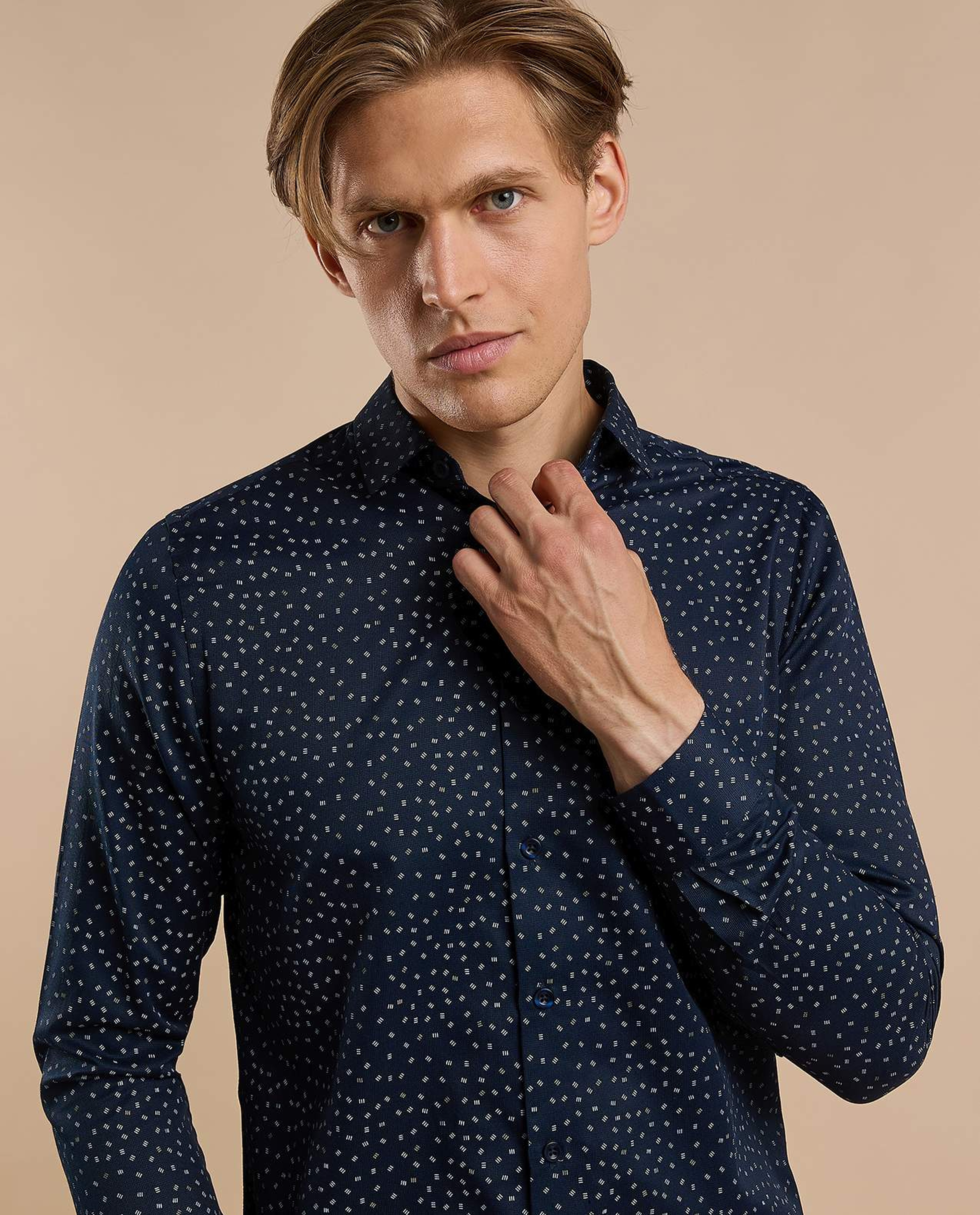 Printed Shirt with Classic Collar and Long Sleeves