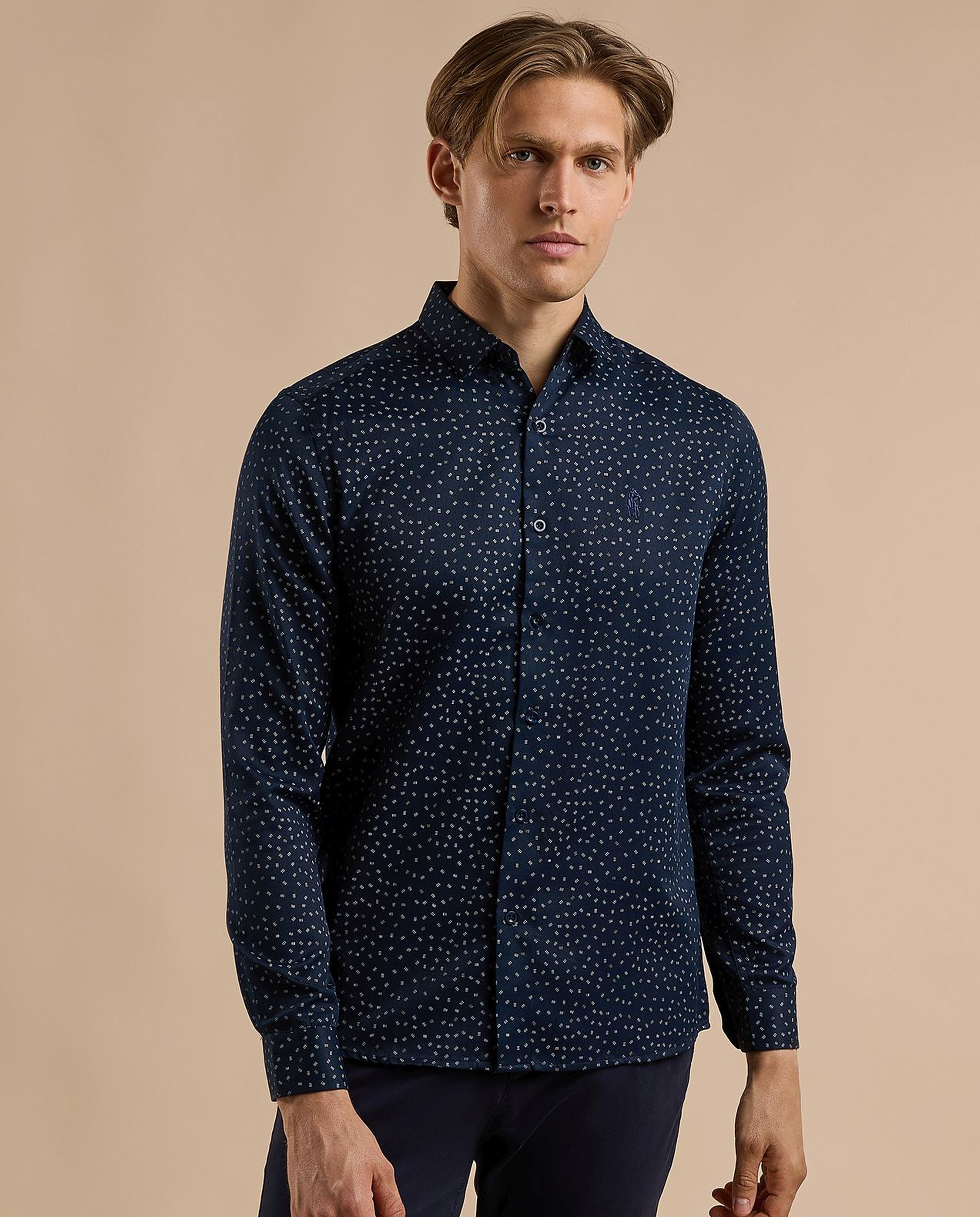 Printed Shirt with Classic Collar and Long Sleeves