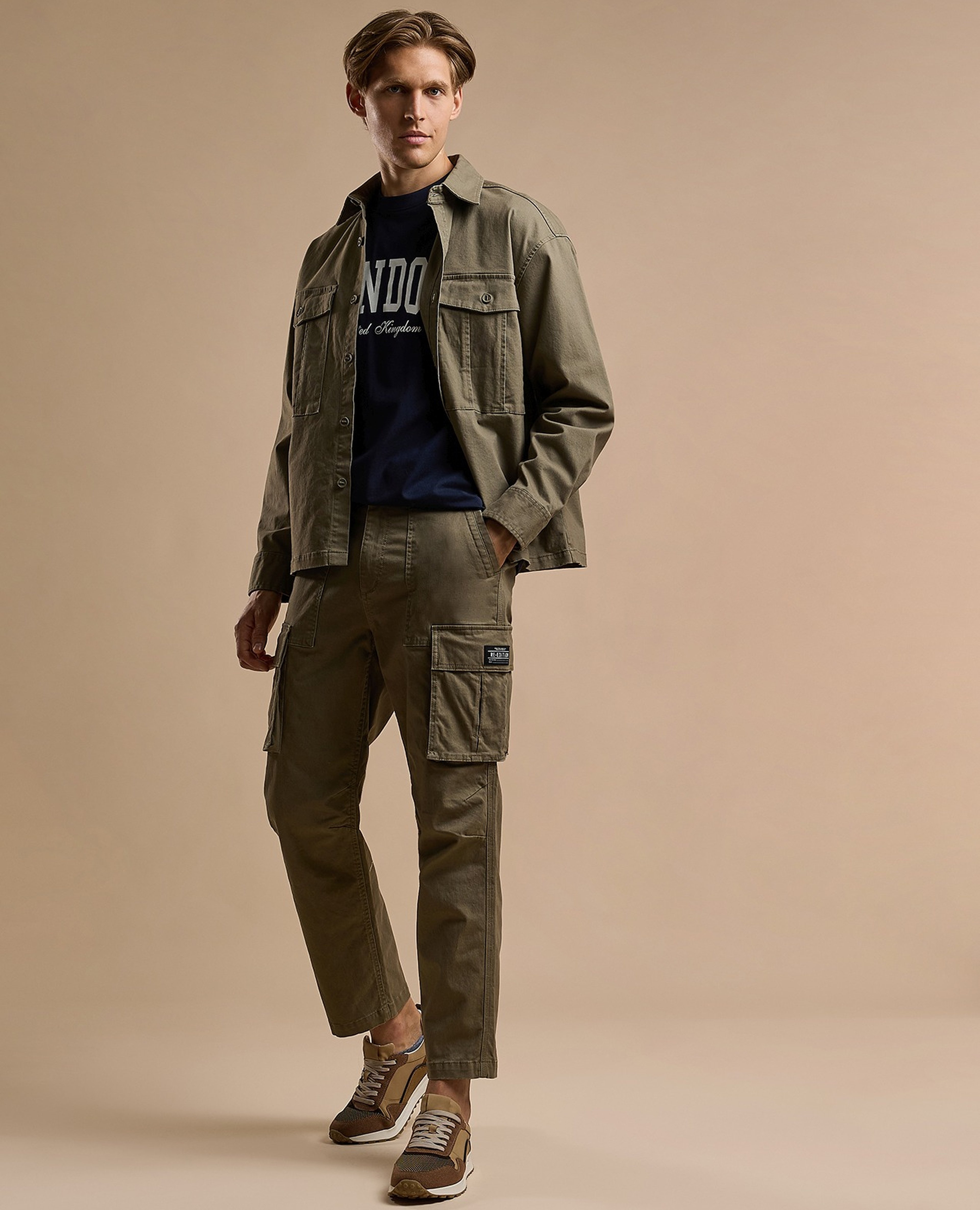 Solid Cargo Pants with Button Closure