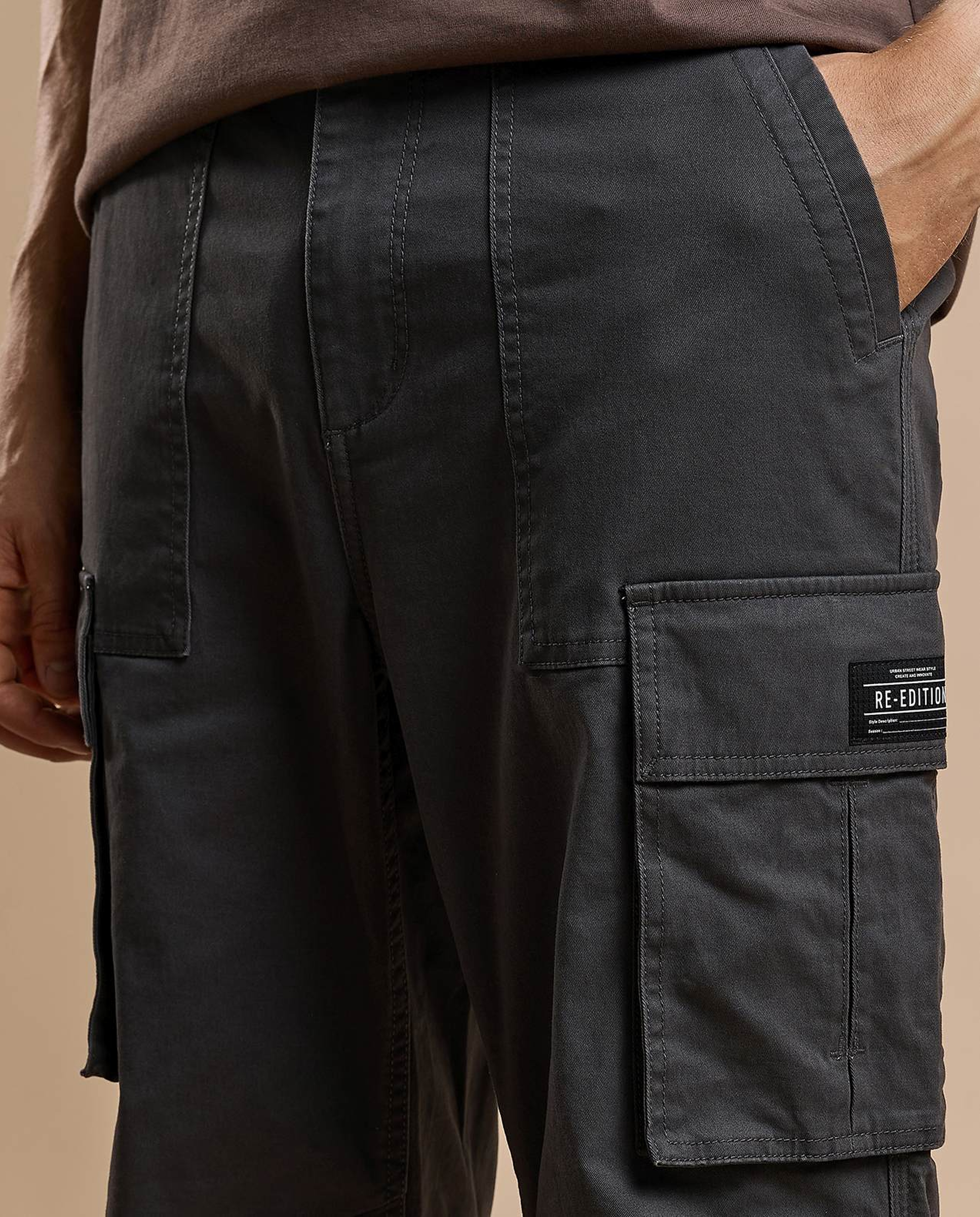 Solid Cargo Pants with Button Closure