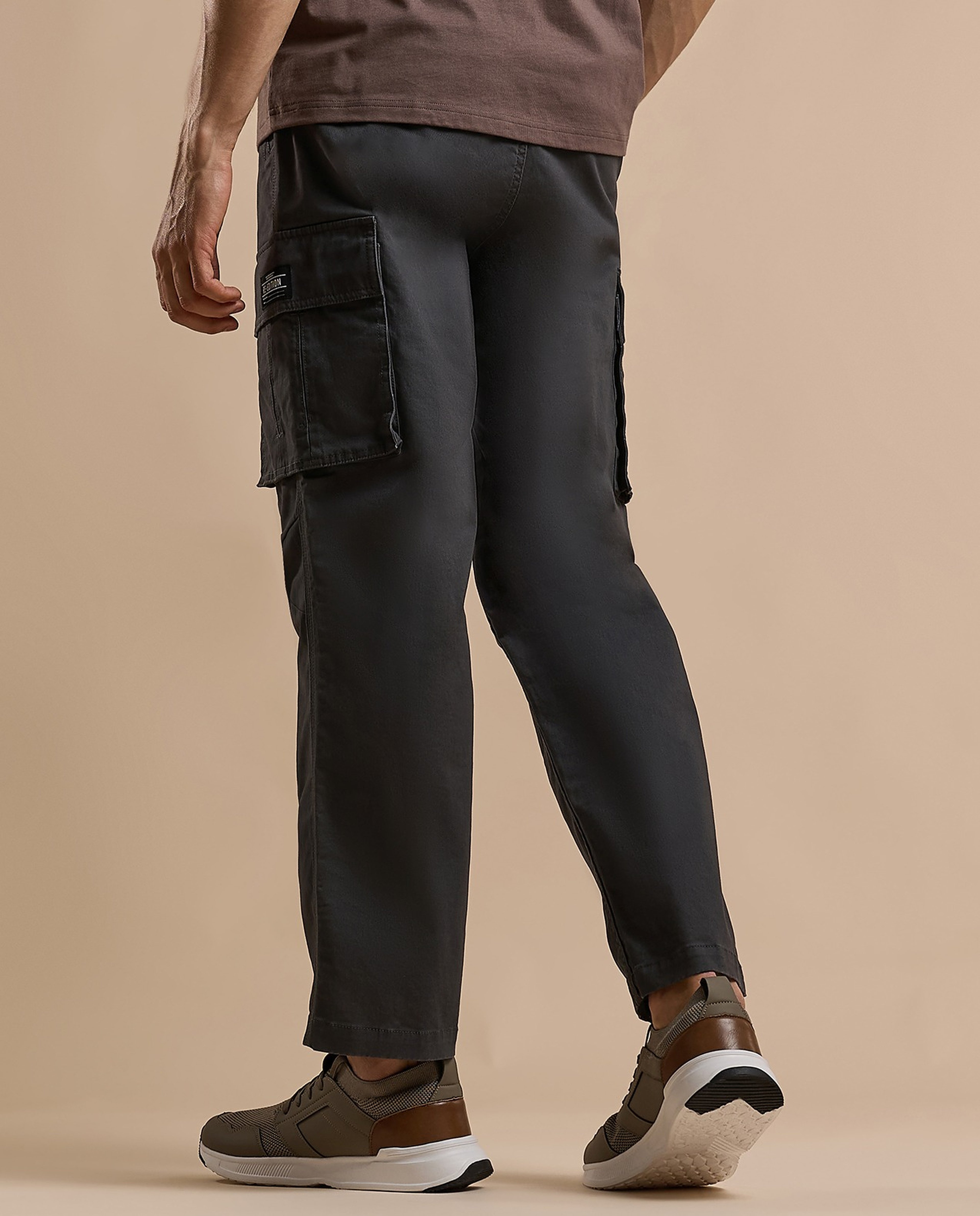 Solid Cargo Pants with Button Closure
