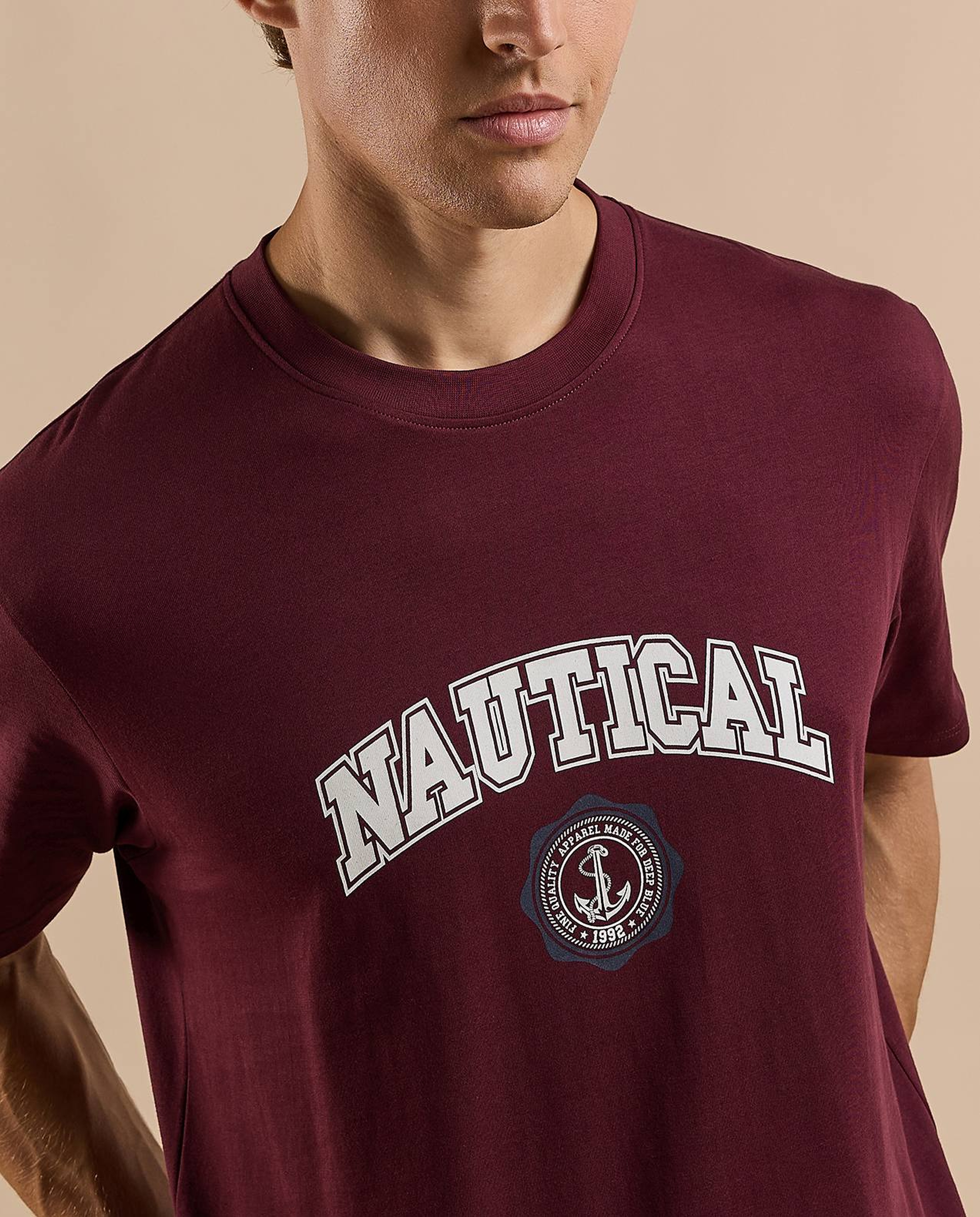 Typography Print T-Shirt with Crew Neck and Short Sleeves