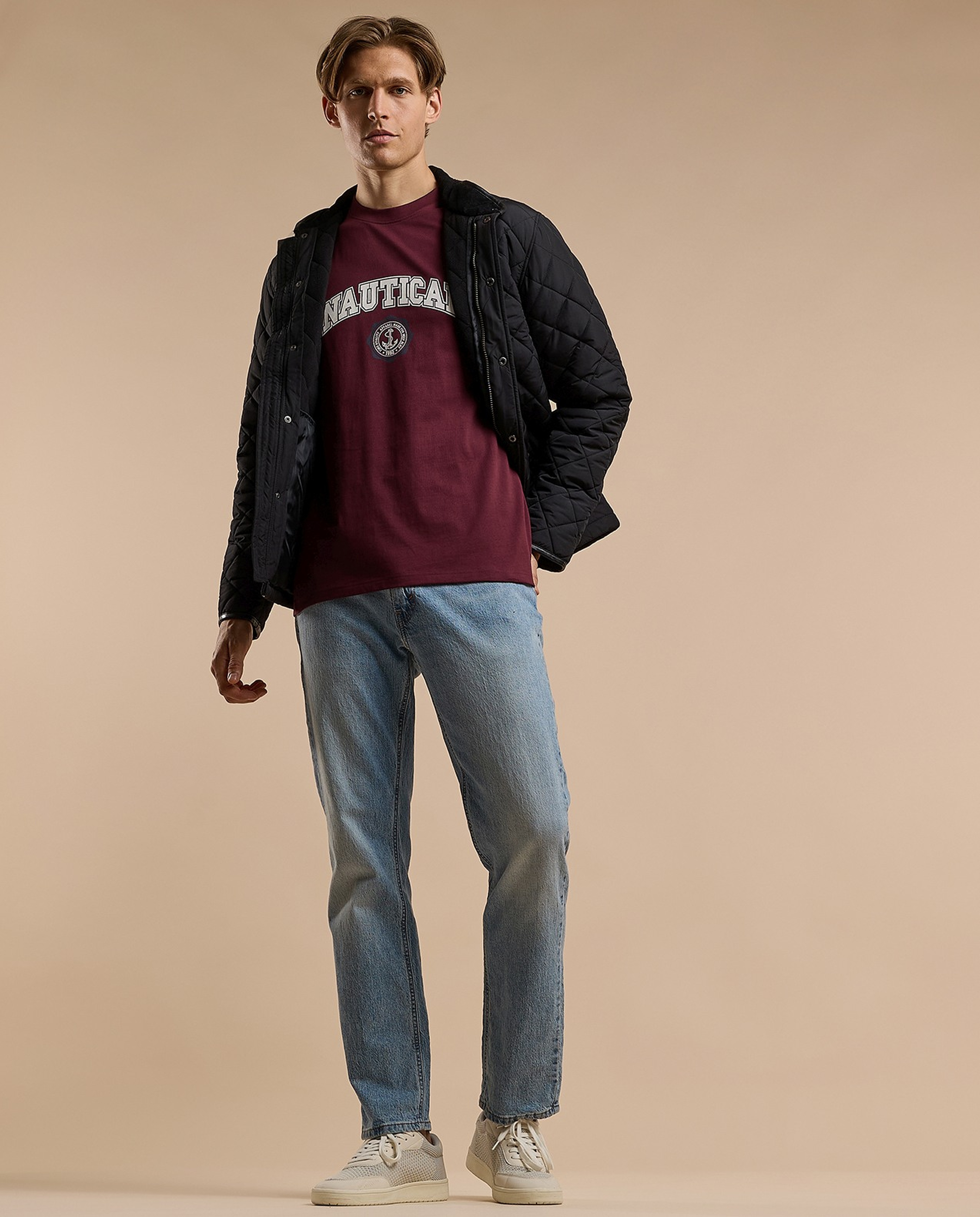 Typography Print T-Shirt with Crew Neck and Short Sleeves