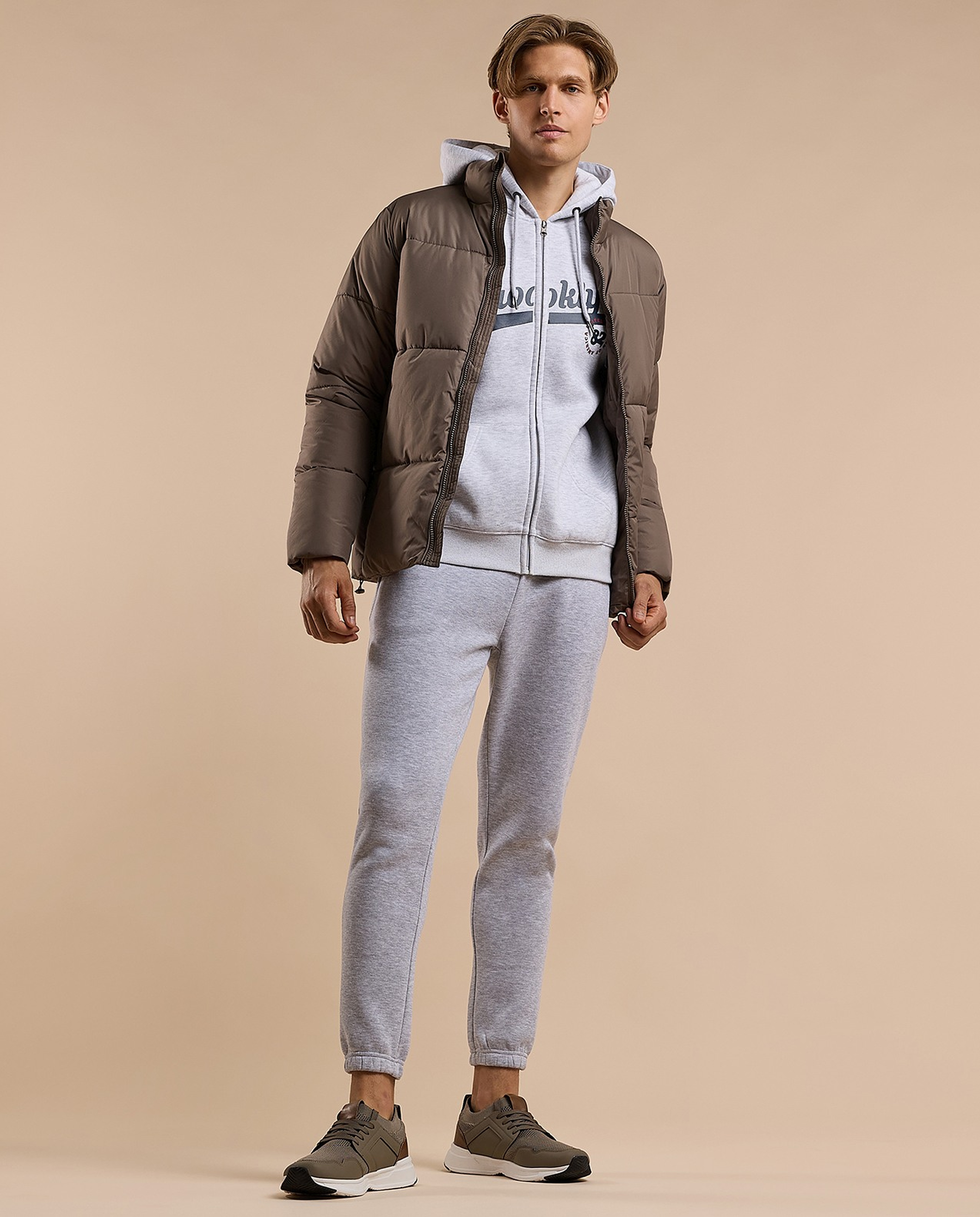 Typography Print Hooded Jacket with Zipper Closure