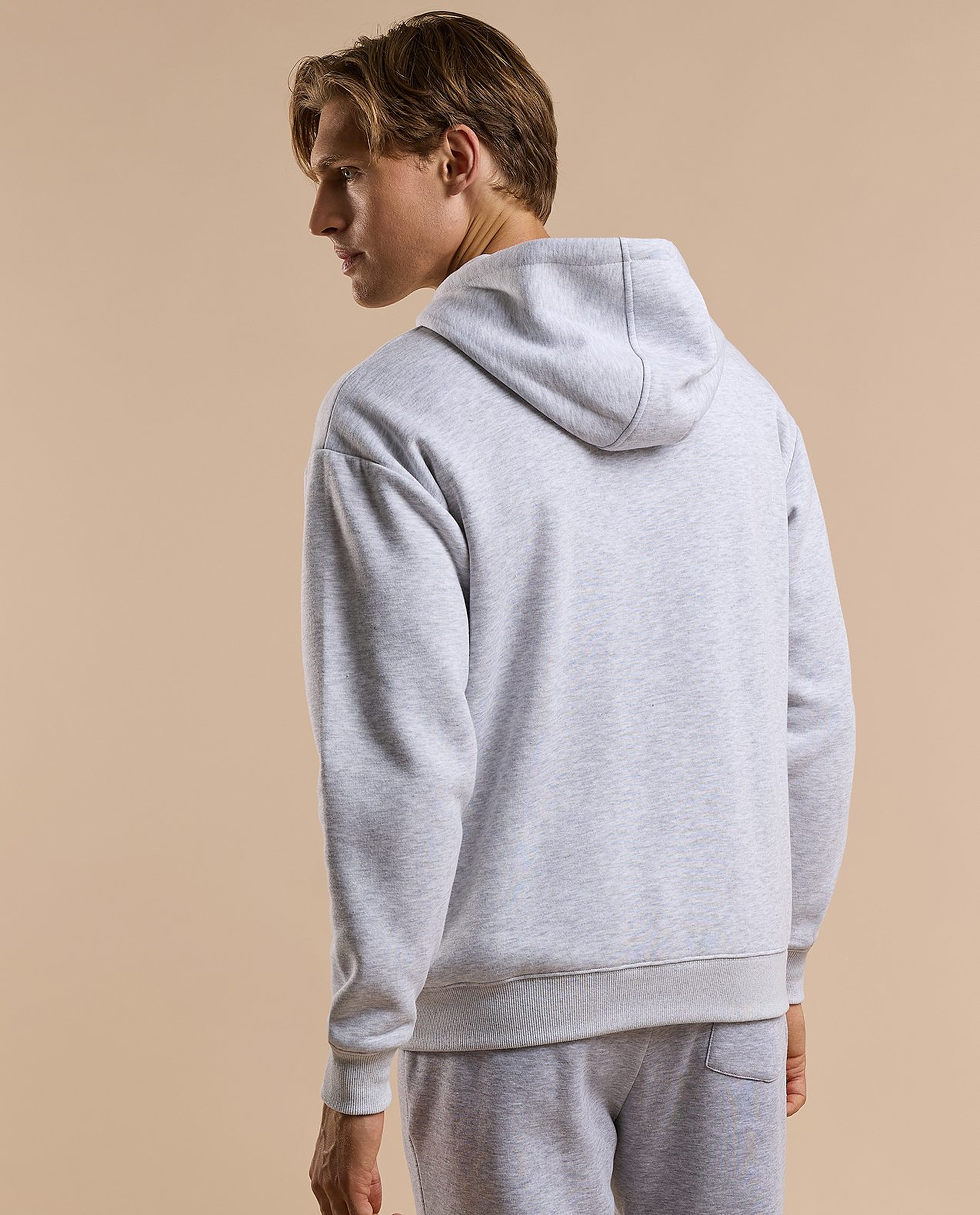 Typography Print Hooded Jacket with Zipper Closure