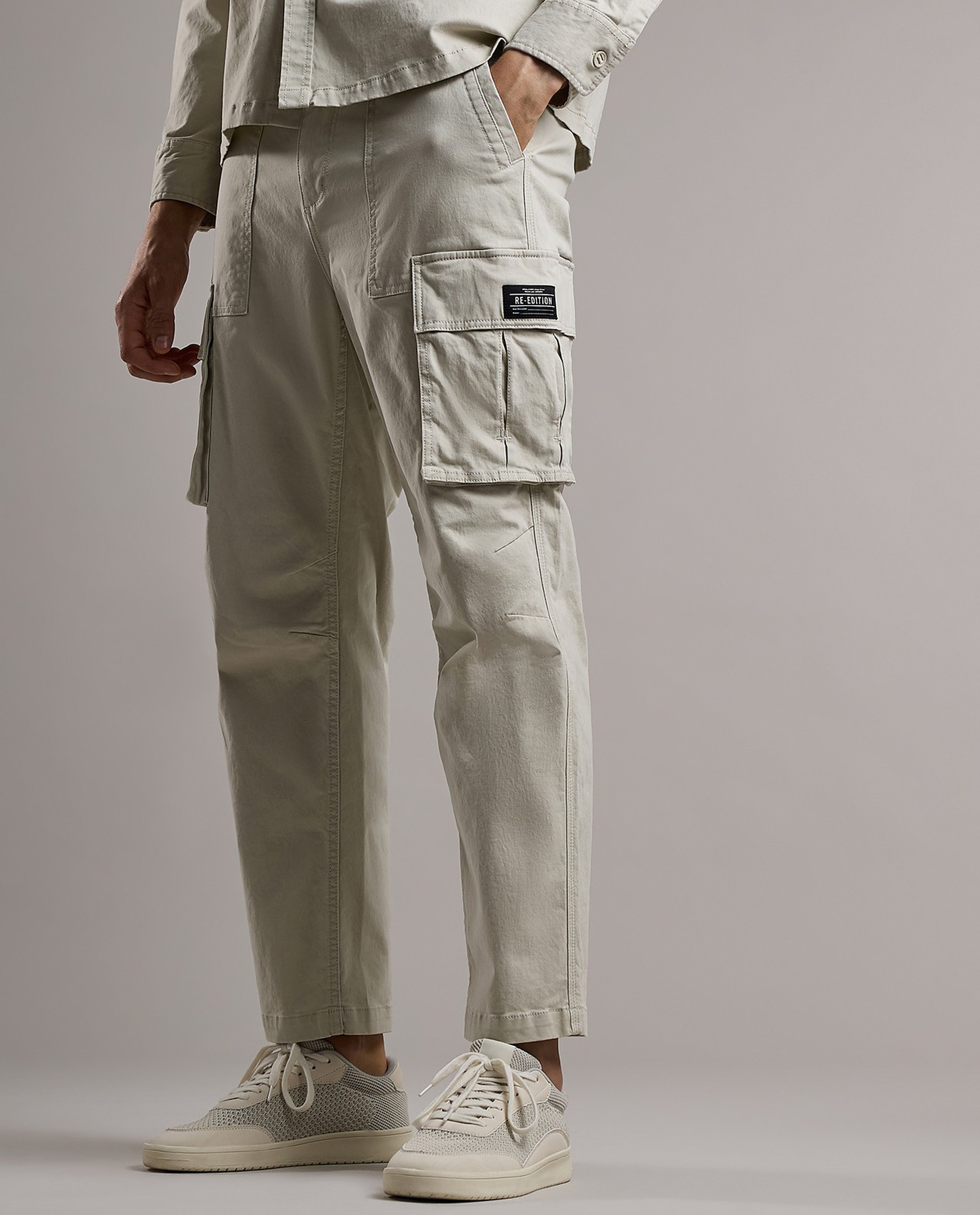 Solid Cargo Pants with Button Closure