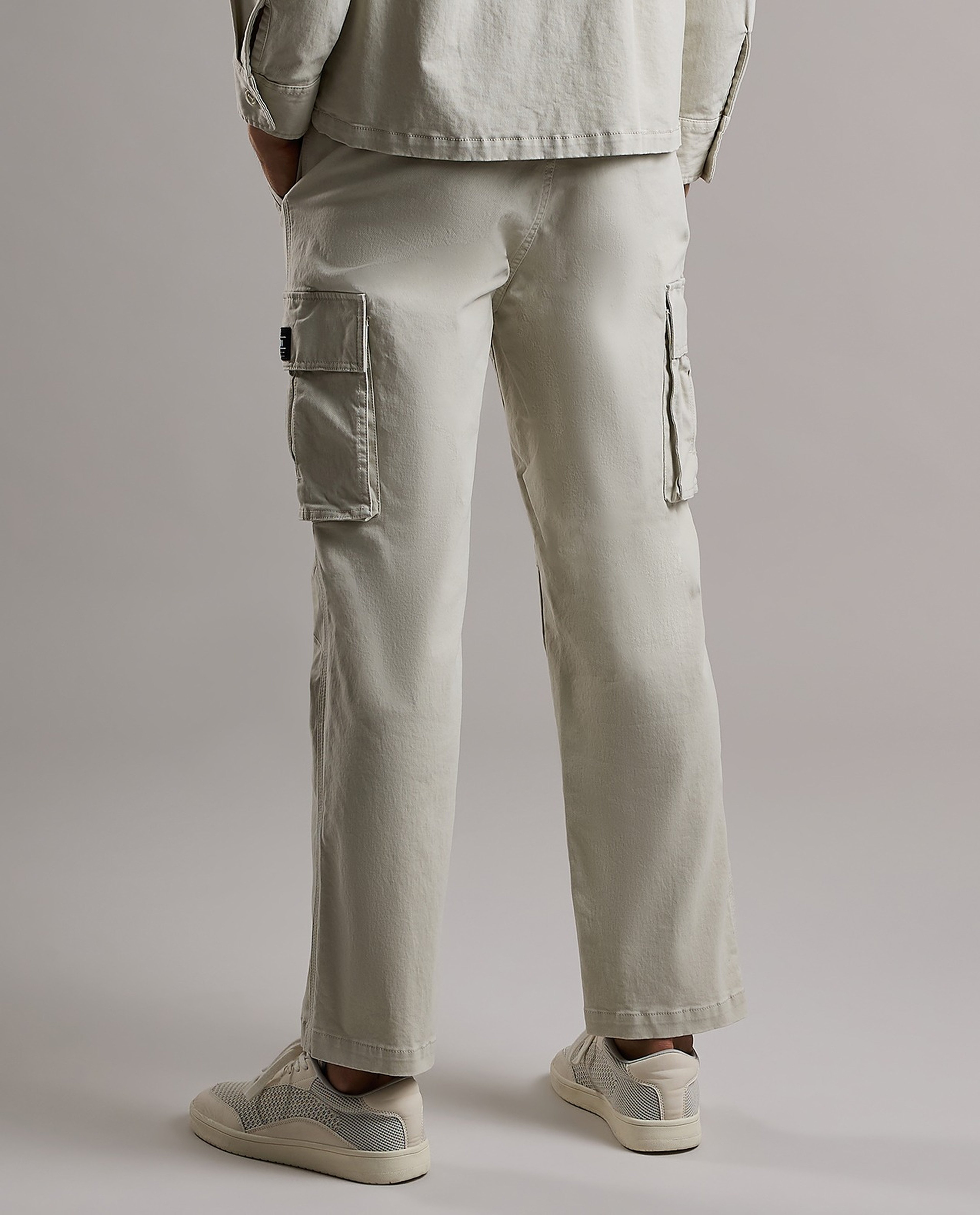 Solid Cargo Pants with Button Closure