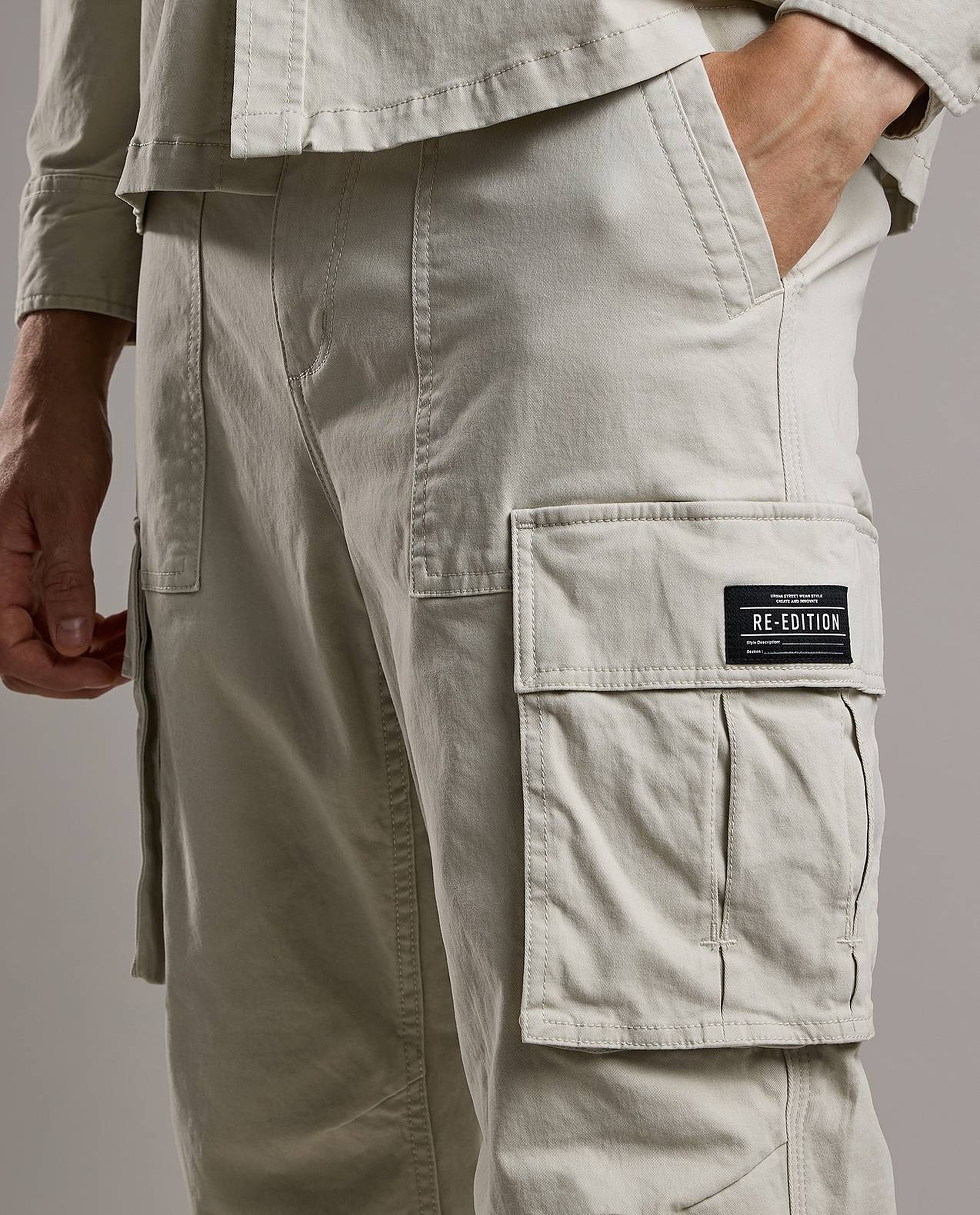 Solid Cargo Pants with Button Closure
