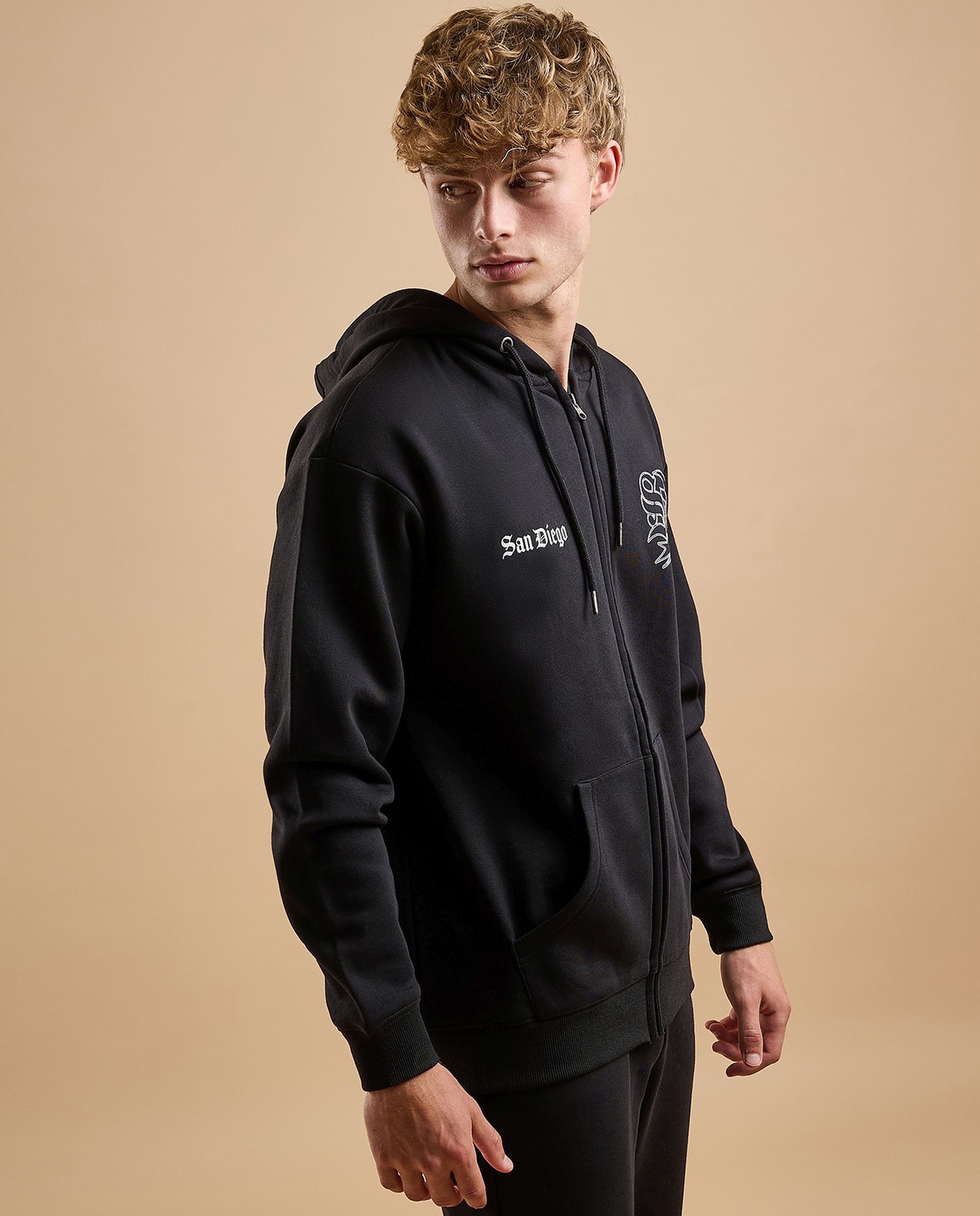 Printed Hooded Jacket with Zipper Closure