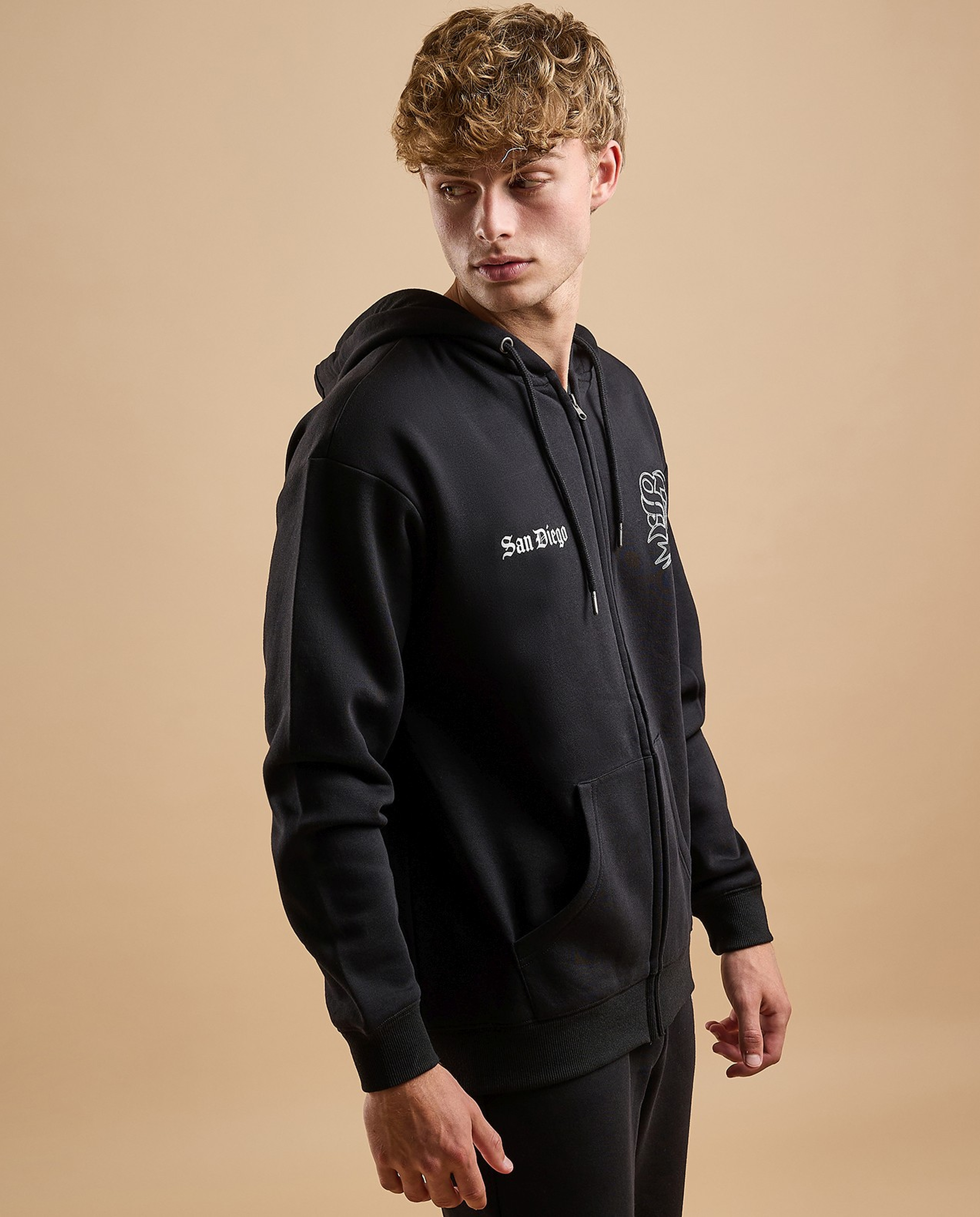 Printed Hooded Jacket with Zipper Closure