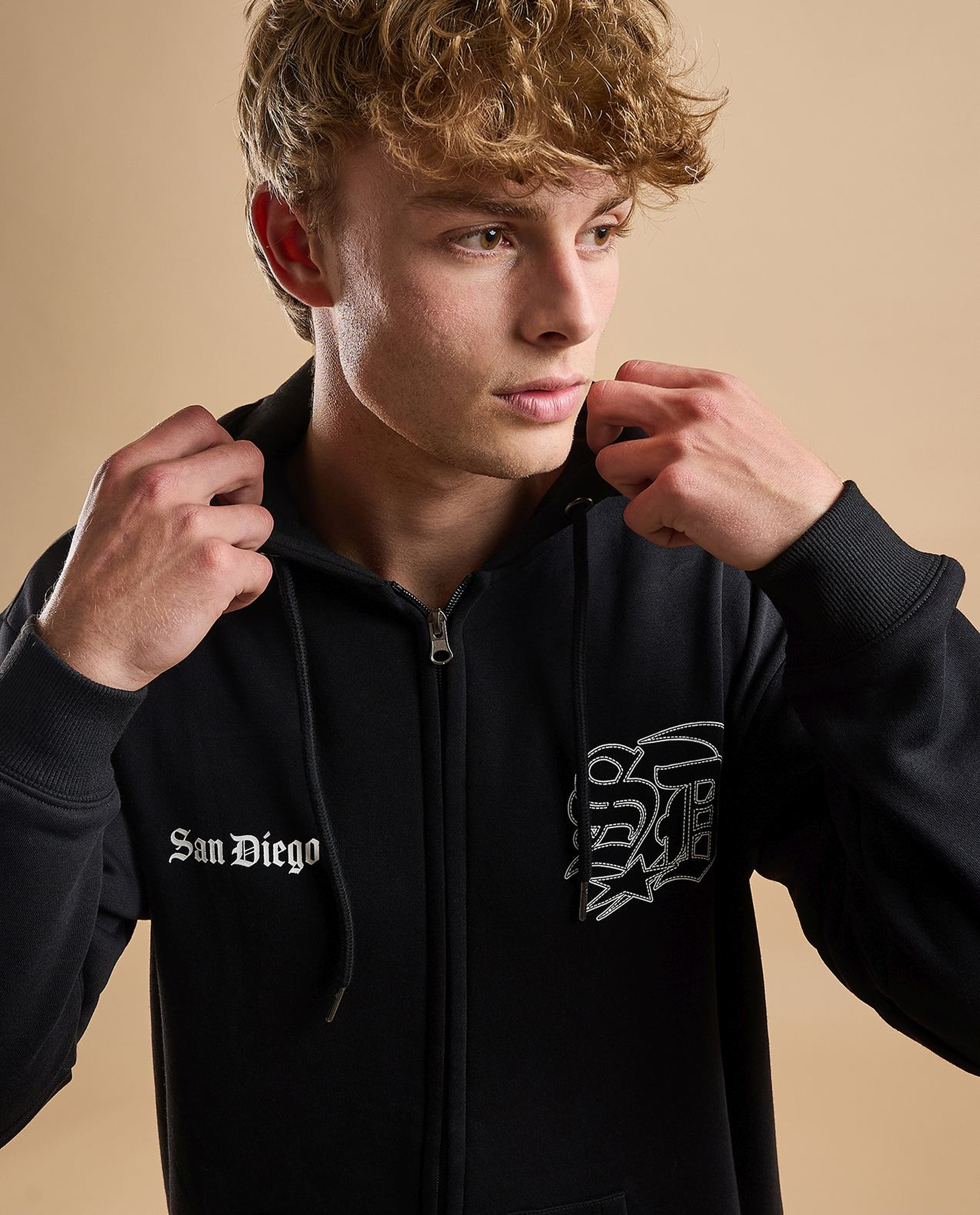 Printed Hooded Jacket with Zipper Closure