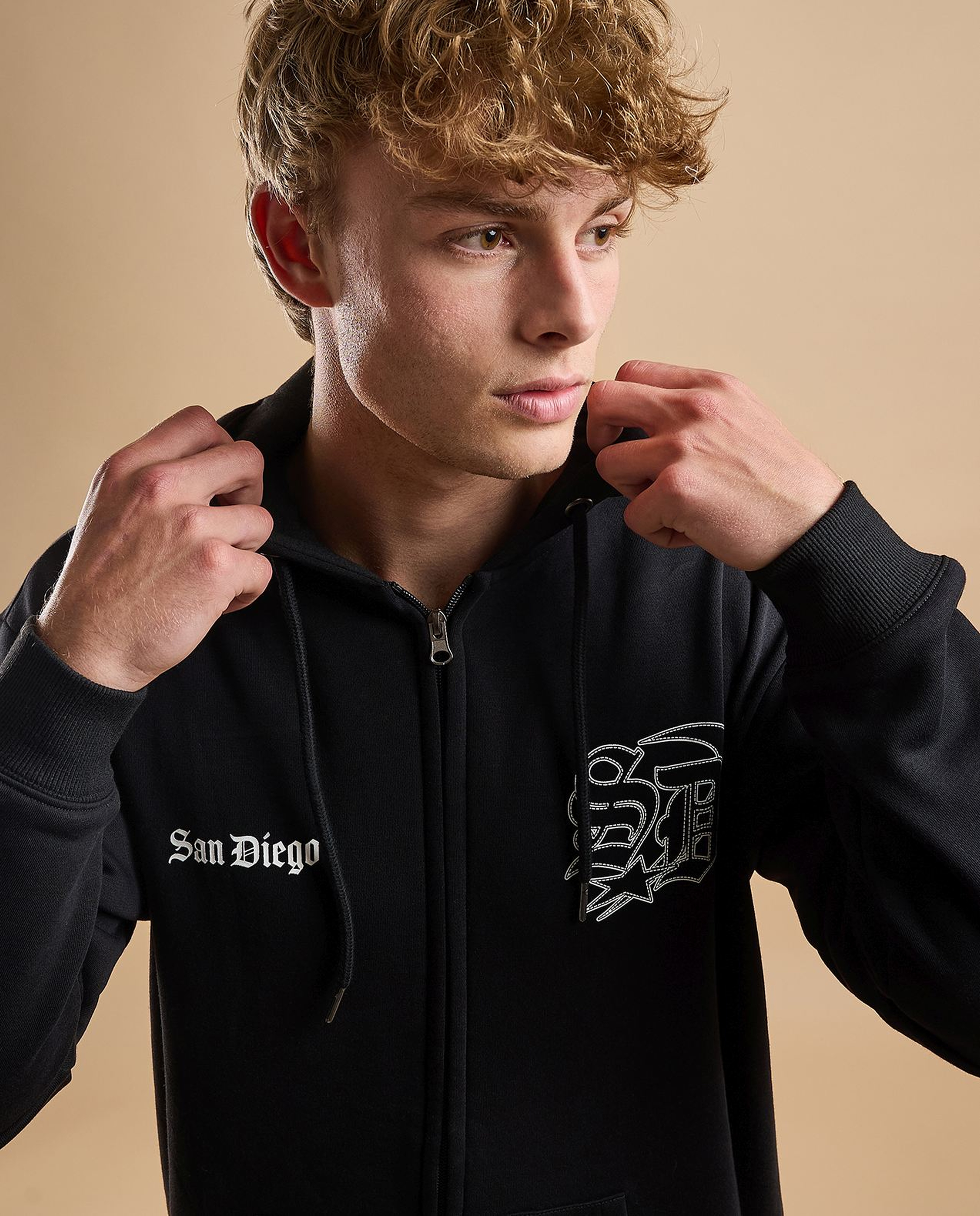 Printed Hooded Jacket with Zipper Closure