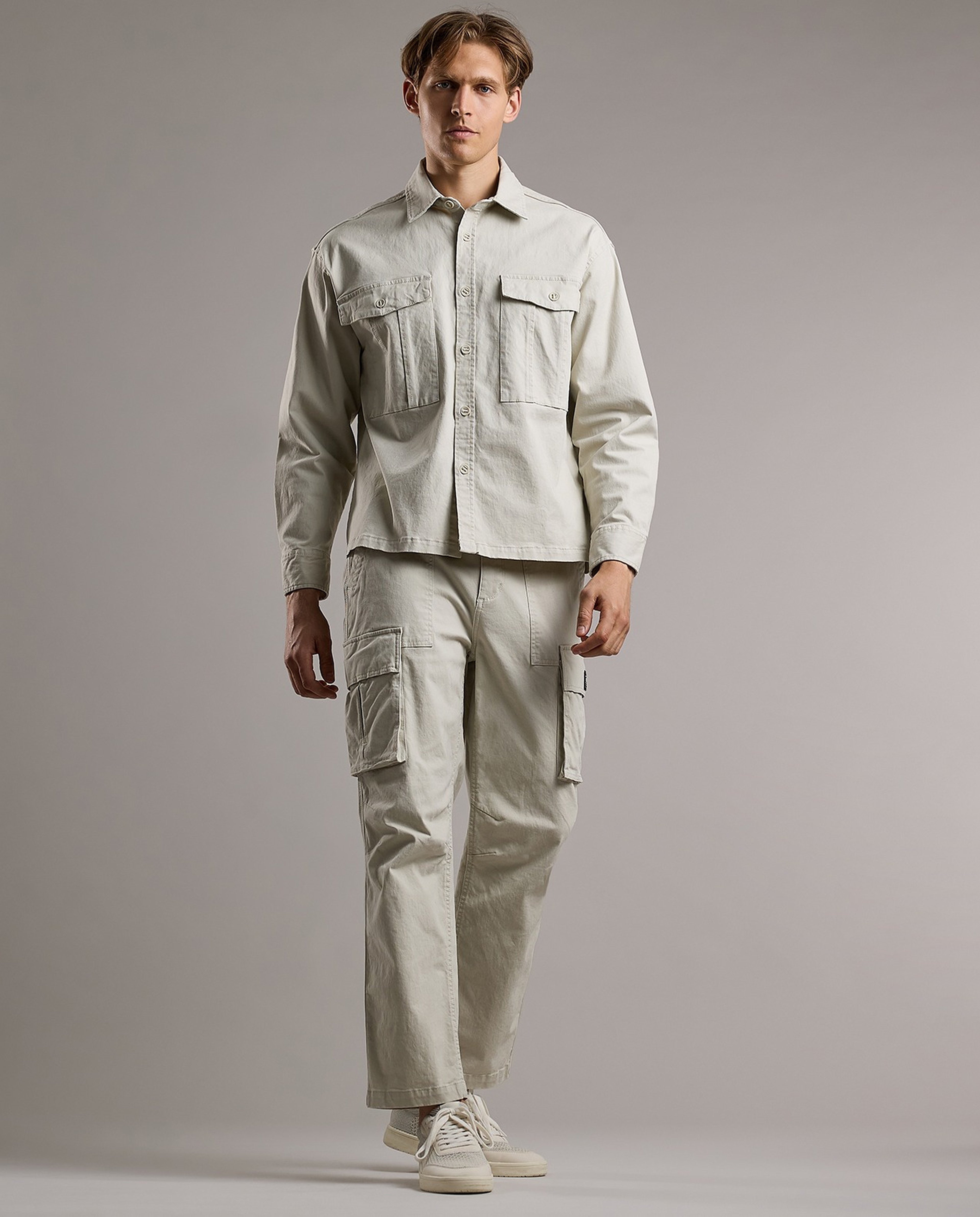 Solid Cargo Pants with Button Closure