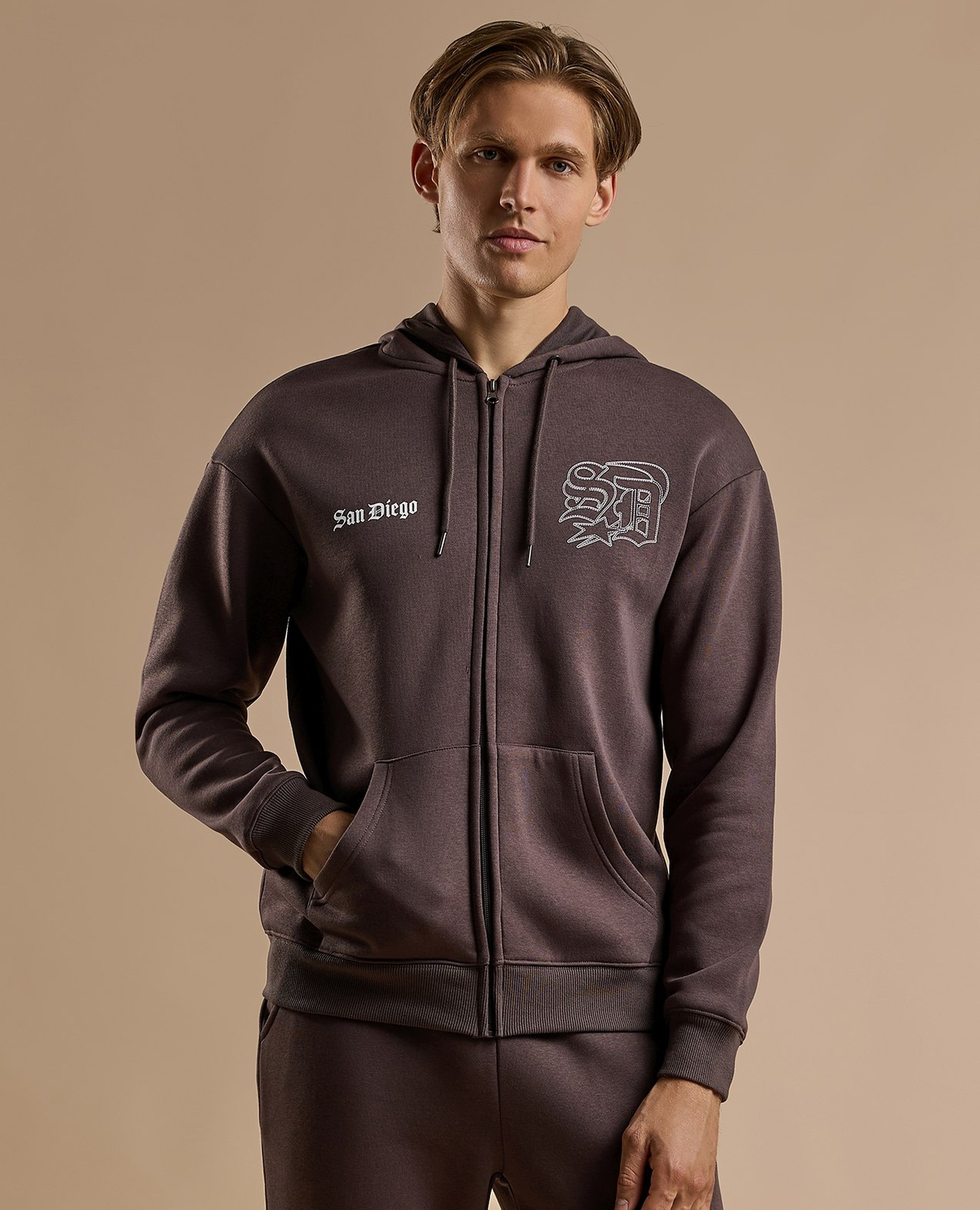 Printed Hooded Jacket with Zipper Closure