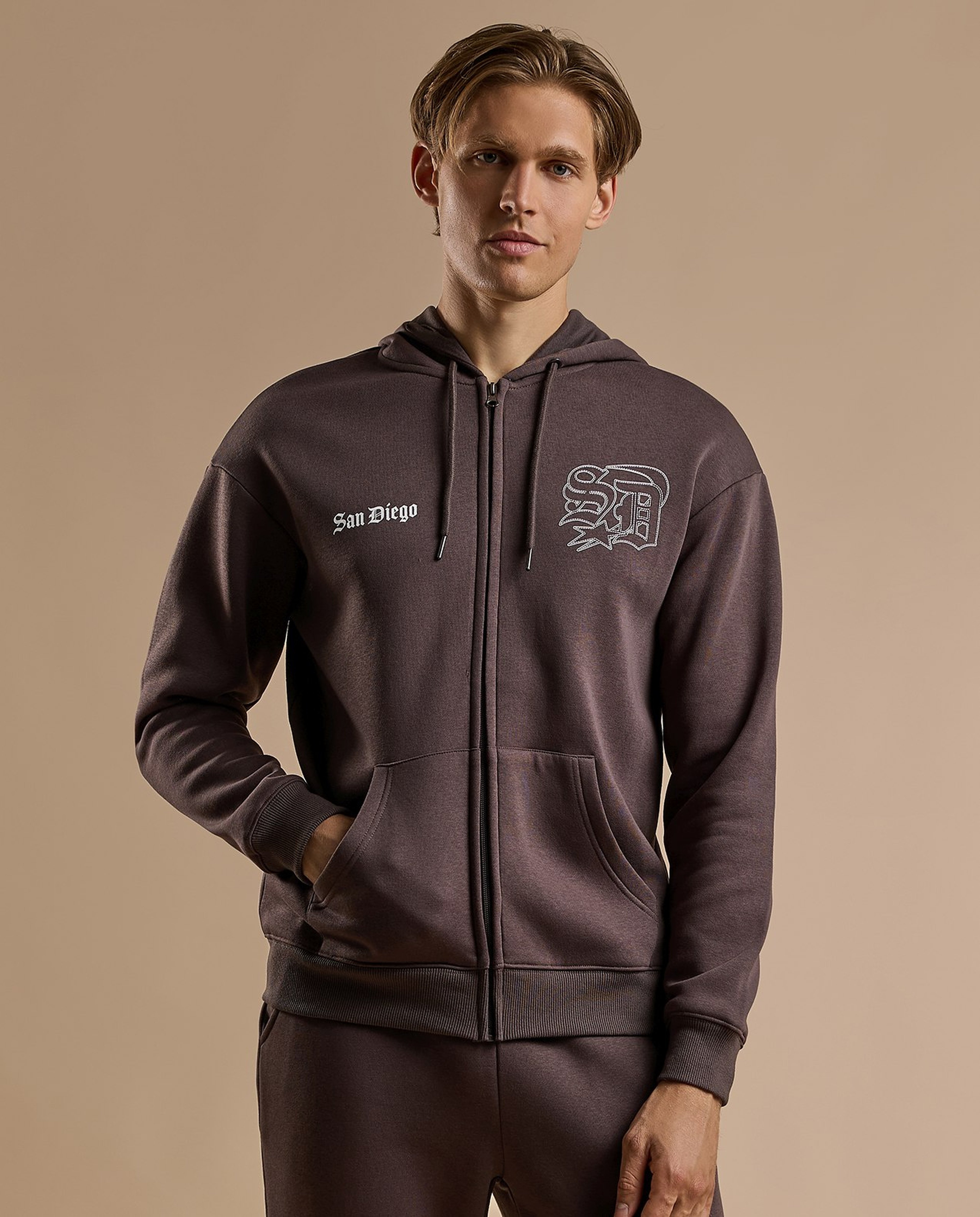 Printed Hooded Jacket with Zipper Closure